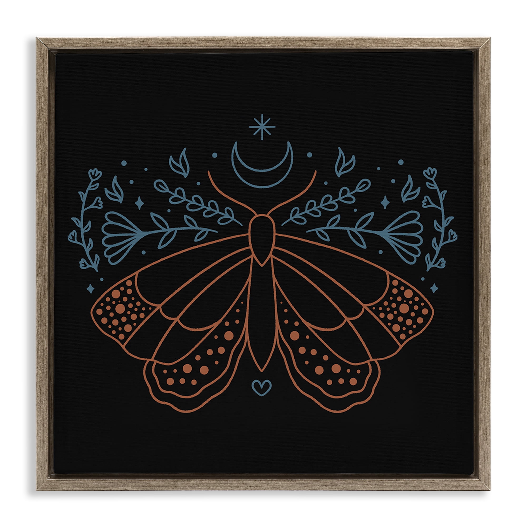 Stupell Industries Celestial Moth Florals Animals Painting Brown Floater Framed Canvas Art Print Wall Art, 18 x 18