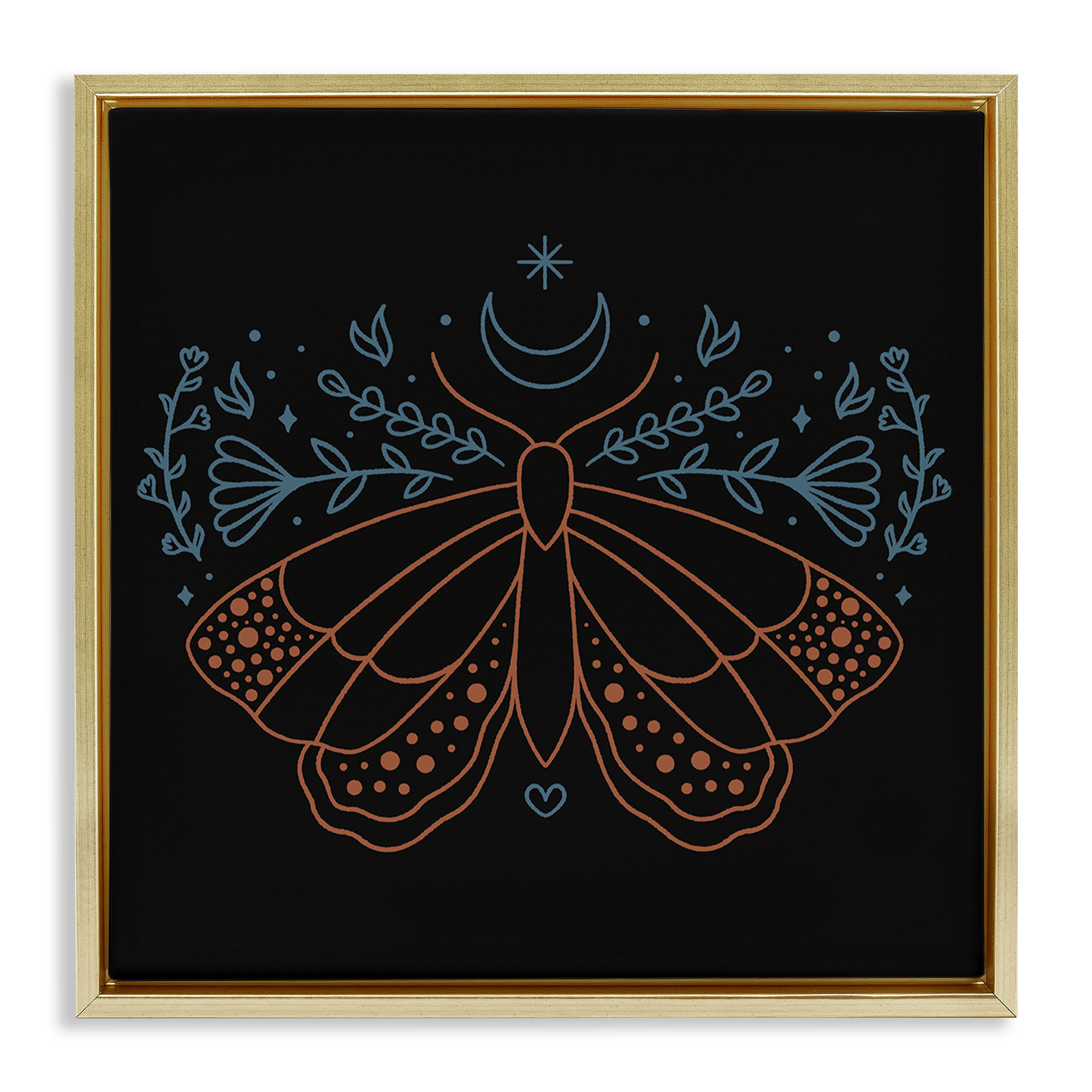 Stupell Industries Celestial Moth Florals Animals Painting Gold Floater Framed Canvas Art Print Wall Art, 18 x 18