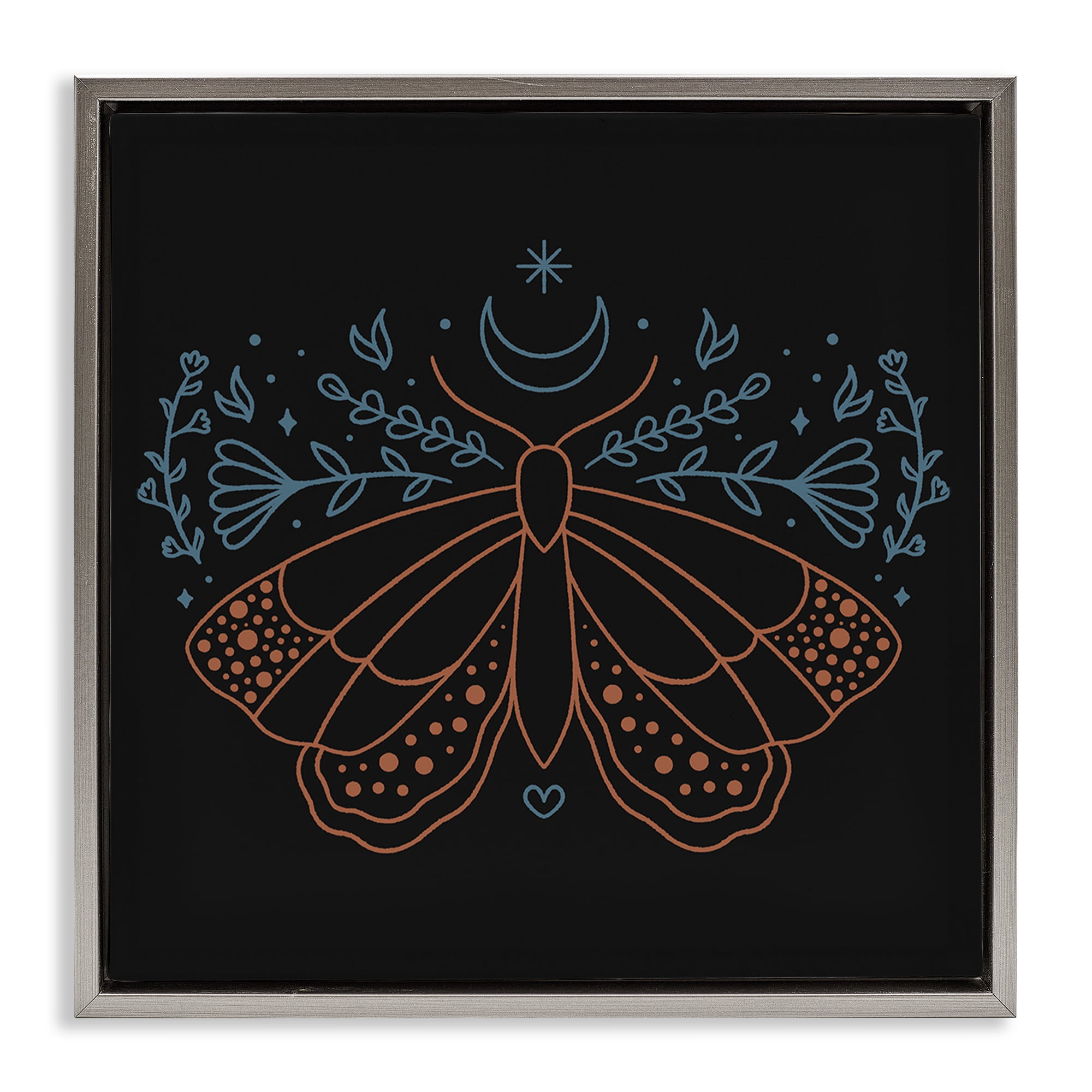 Stupell Industries Celestial Moth Florals Animals Painting Gray Floater Framed Canvas Art Print Wall Art, 18 x 18