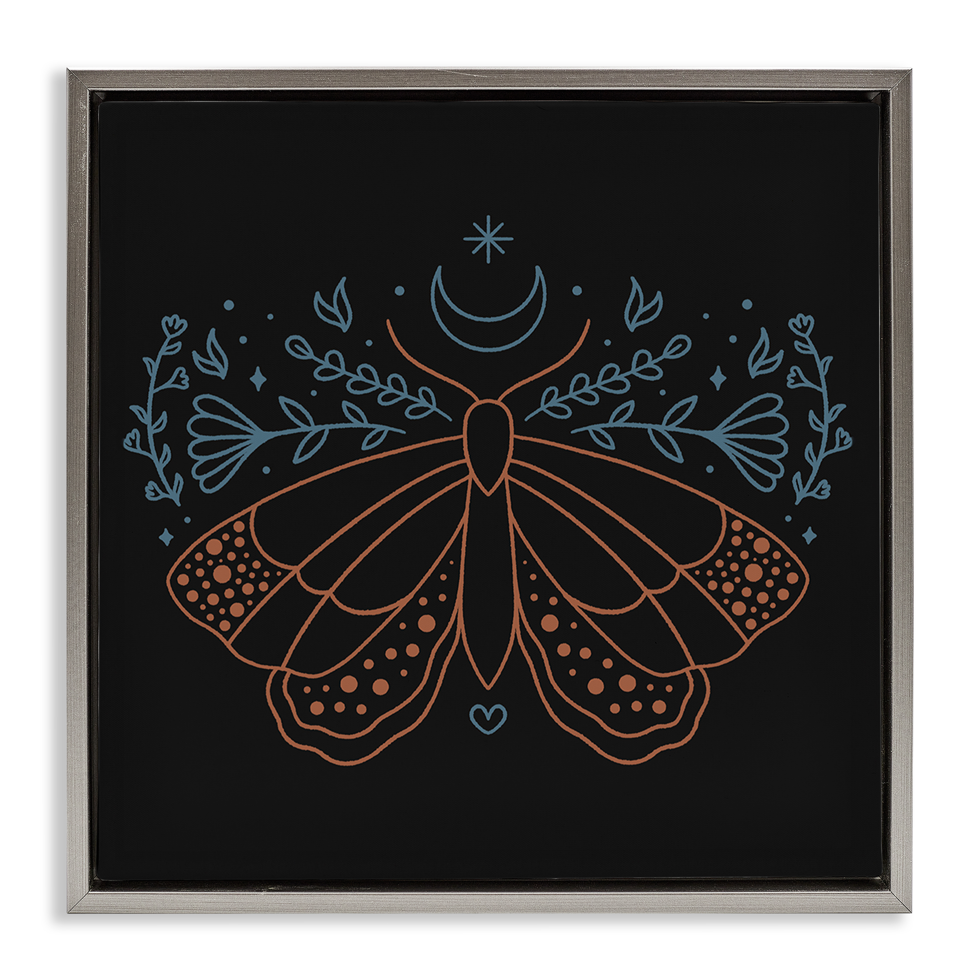 Stupell Industries Celestial Moth Florals Animals Painting Gray Floater Framed Canvas Art Print Wall Art, 25 x 25