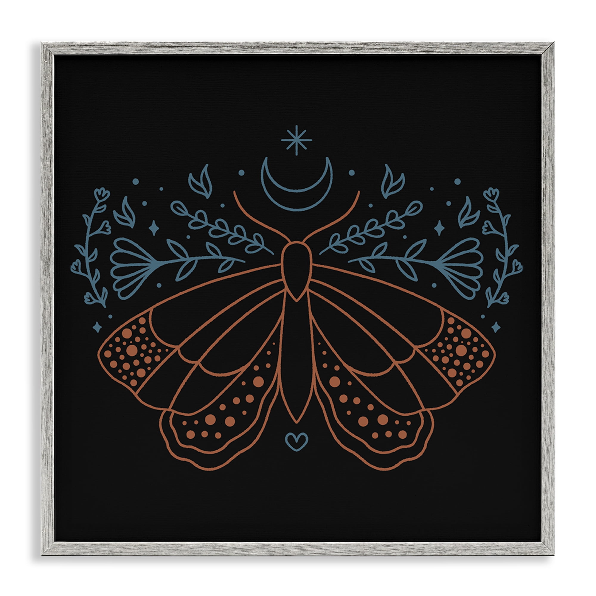 Stupell Industries Celestial Moth Florals Animals Painting Gray Framed Art Print Wall Art, 12 x 12