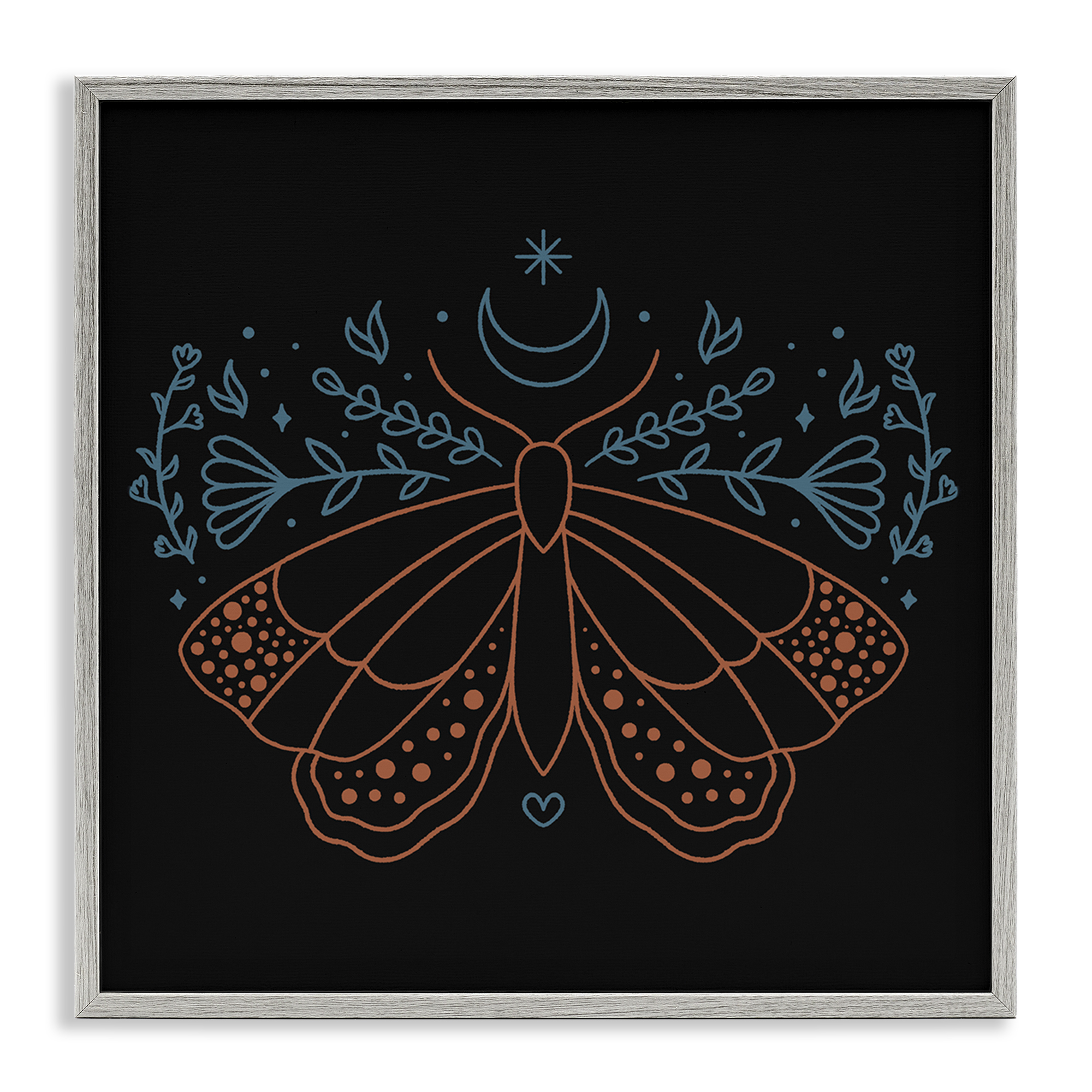 Stupell Industries Celestial Moth Florals Animals Painting Gray Framed Art Print Wall Art, 24 x 24