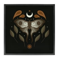 Stupell Industries Celestial Moth & Leaf Sprigs Animals Painting Black Floater Framed Canvas Art Print Wall Art, 18 x 18