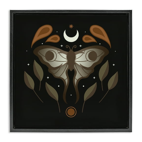 Stupell Industries Celestial Moth & Leaf Sprigs Animals Painting Black Floater Framed Canvas Art Print Wall Art, 18 x 18