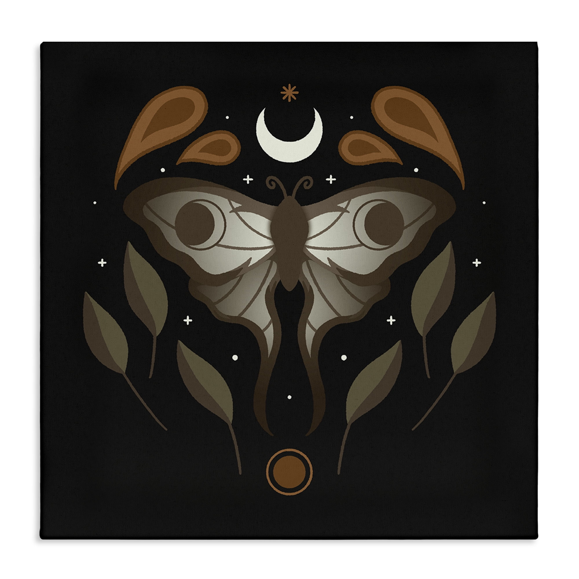Stupell Industries Celestial Moth & Leaf Sprigs Animals Painting Wrapped Canvas Art Print Wall Art, 17 x 17