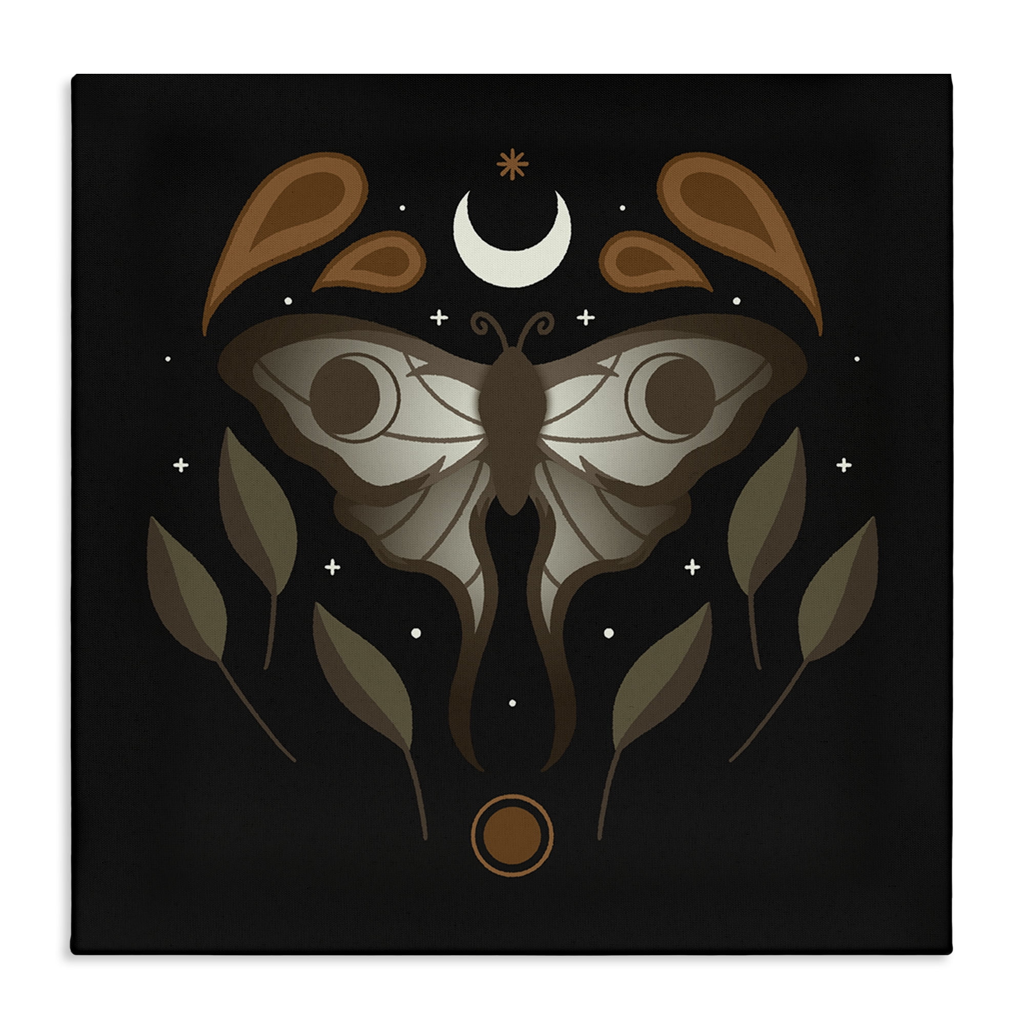 Stupell Industries Celestial Moth & Leaf Sprigs Animals Painting Wrapped Canvas Art Print Wall Art, 36 x 36