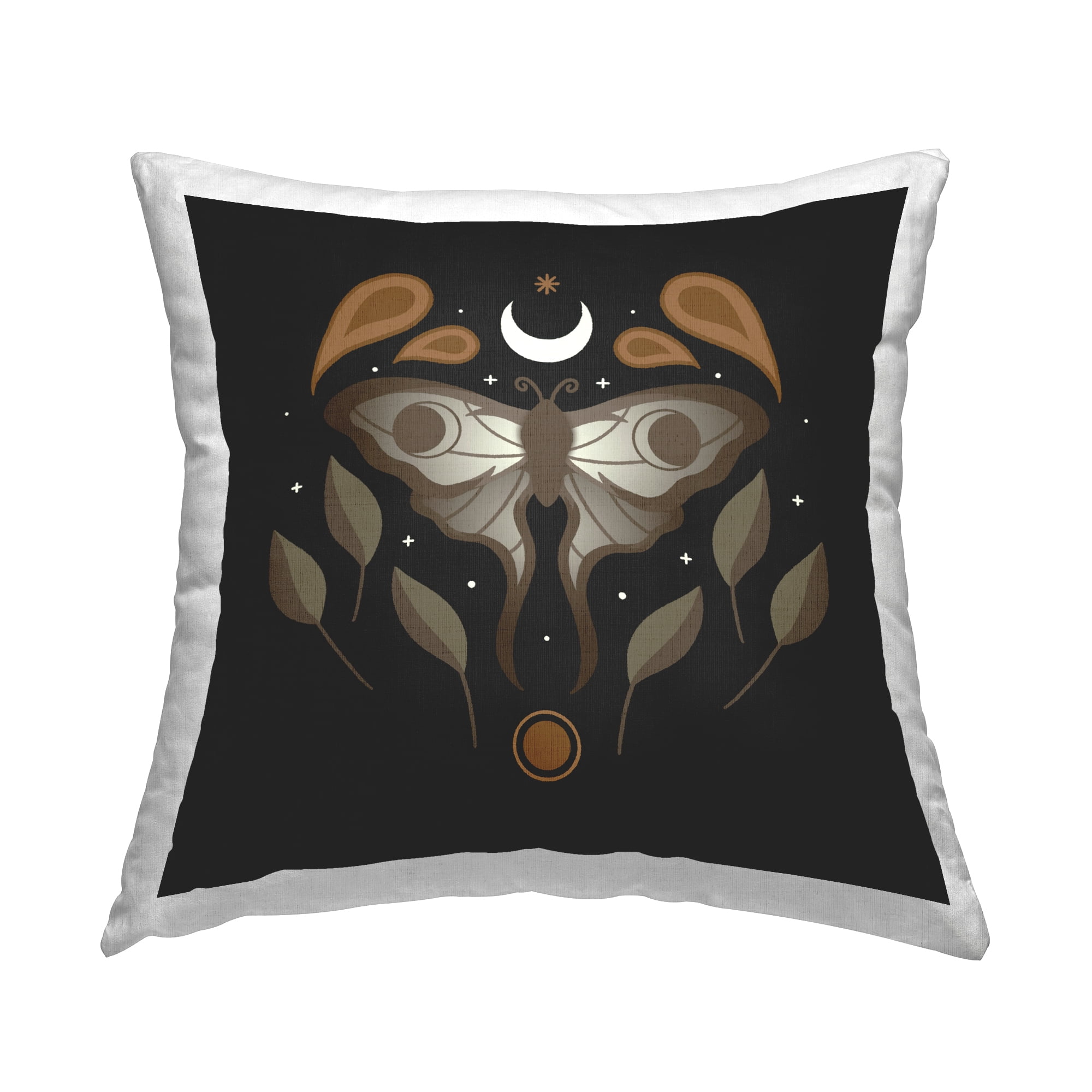 Stupell Industries Celestial Moth & Leaf Sprigs Decorative Printed Throw Pillow Design by Ahmed Sameh Hussein.