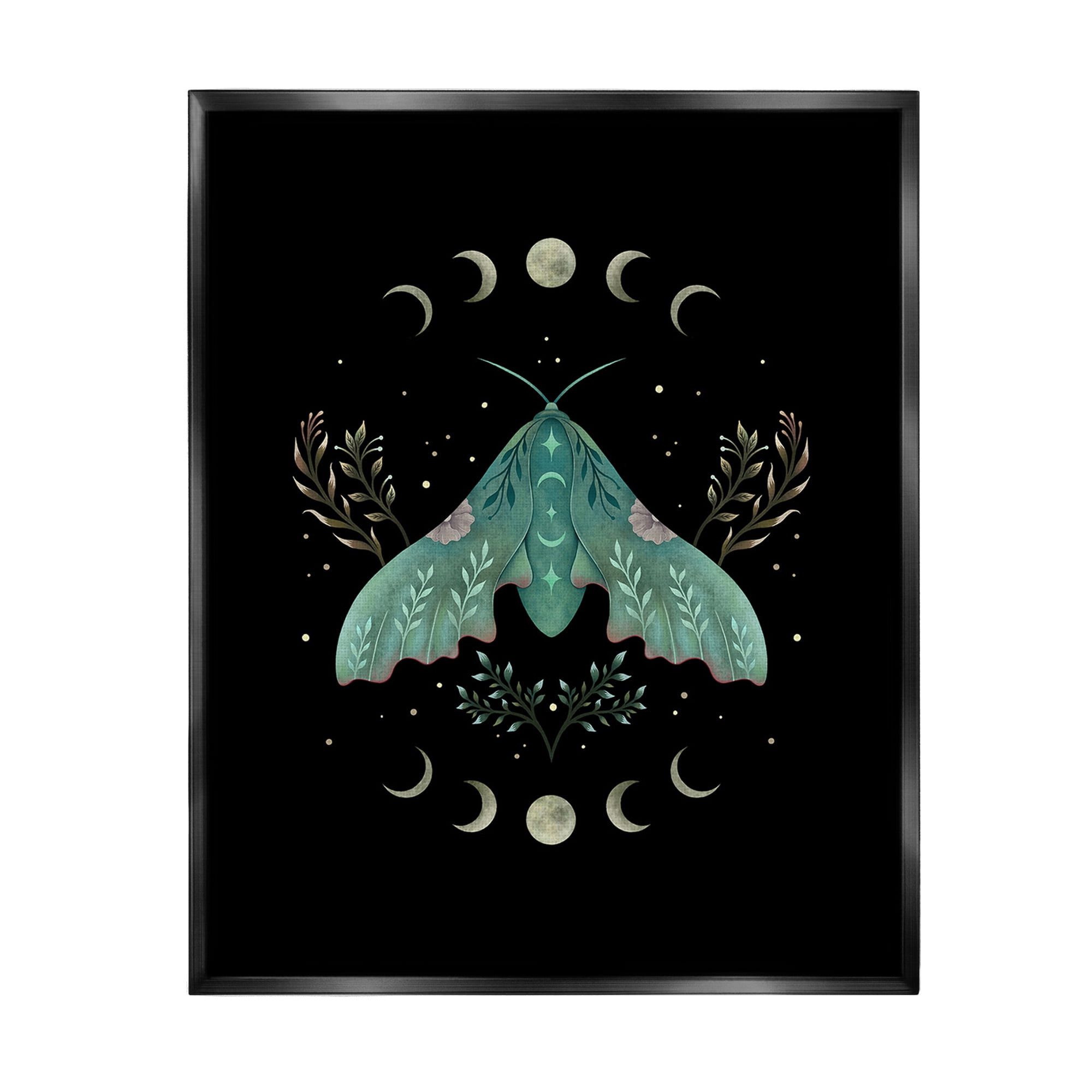 Stupell Industries Celestial Moth & Moon Animals & Insects Painting Black Floater Framed Canvas Art Print Wall Art, 17 x 21