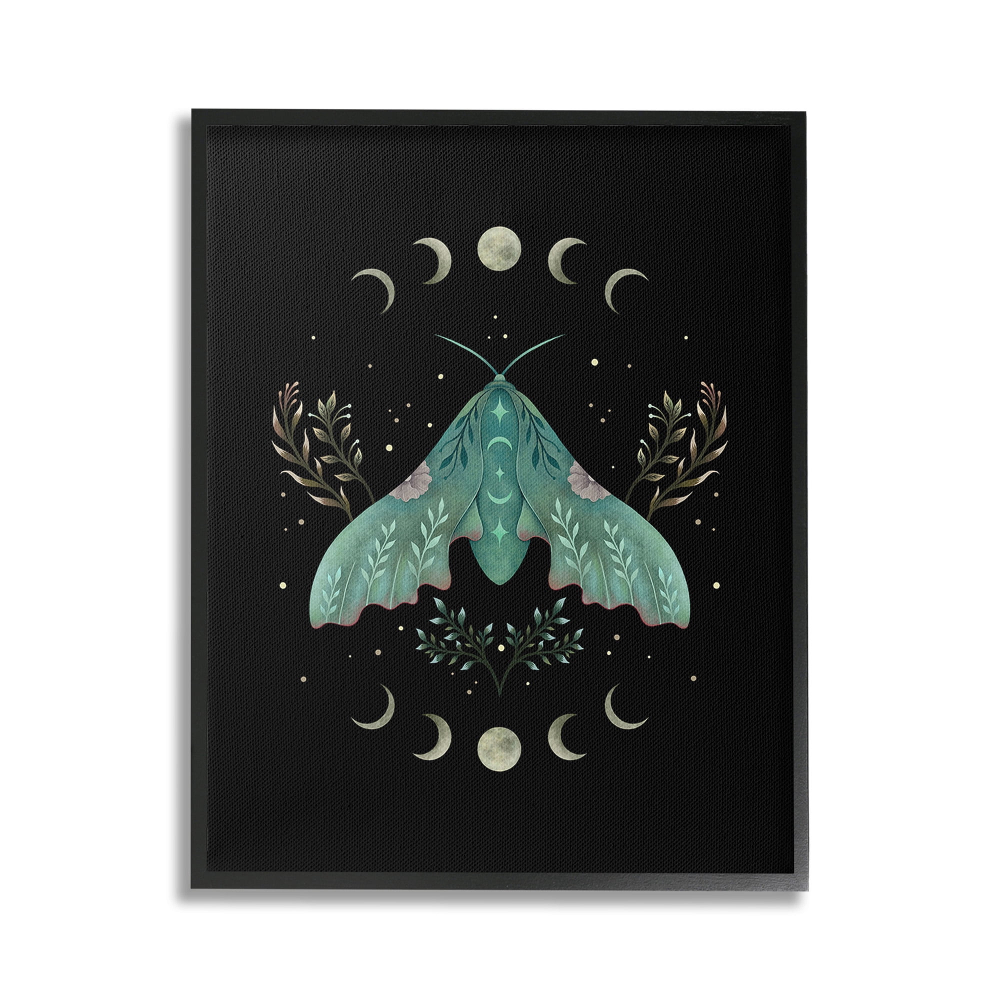 Stupell Industries Celestial Moth & Moon Animals & Insects Painting Black Framed Art Print Wall Art, 24 x 30