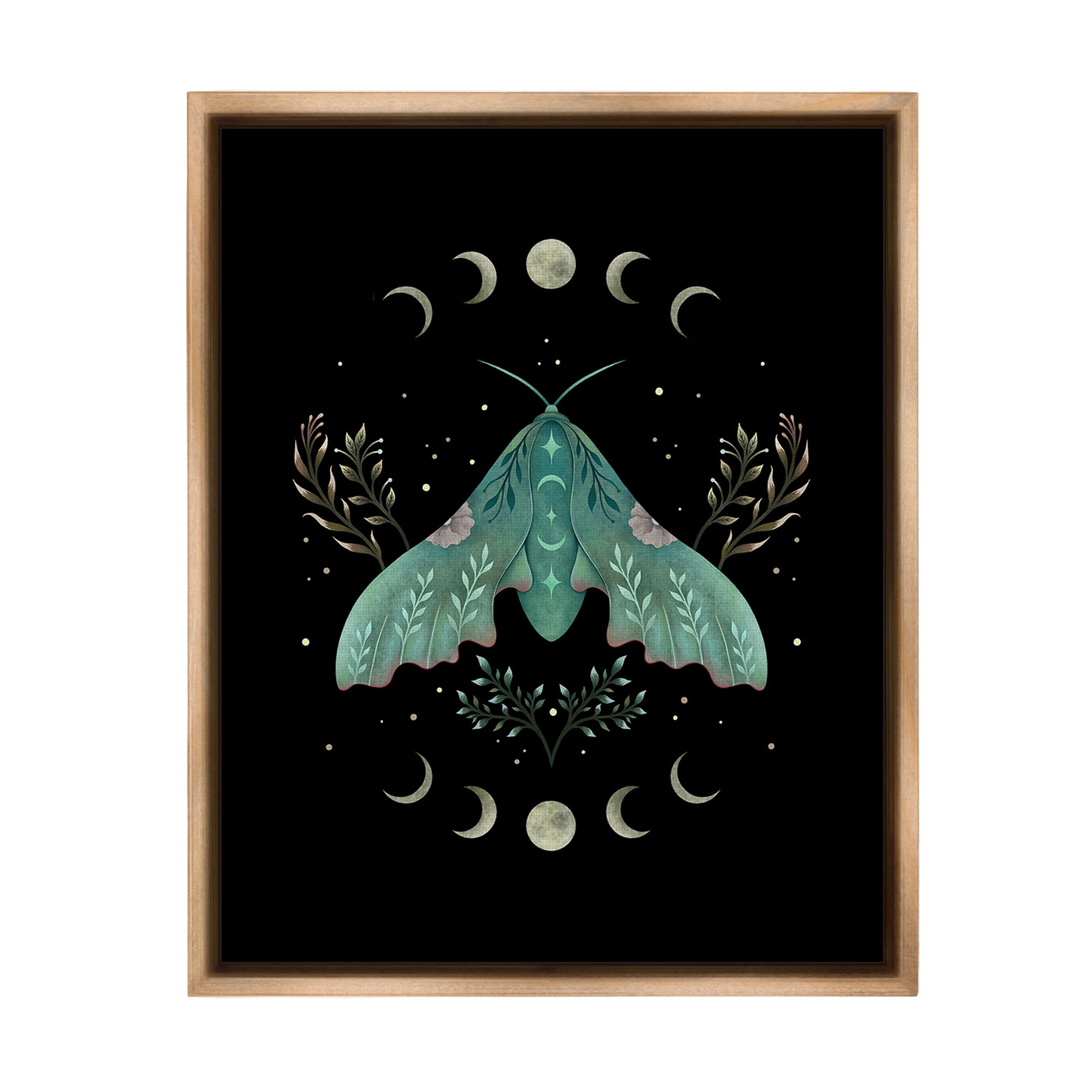 Stupell Industries Celestial Moth & Moon Animals & Insects Painting Brown Floater Framed Canvas Art Print Wall Art, 25 x 31