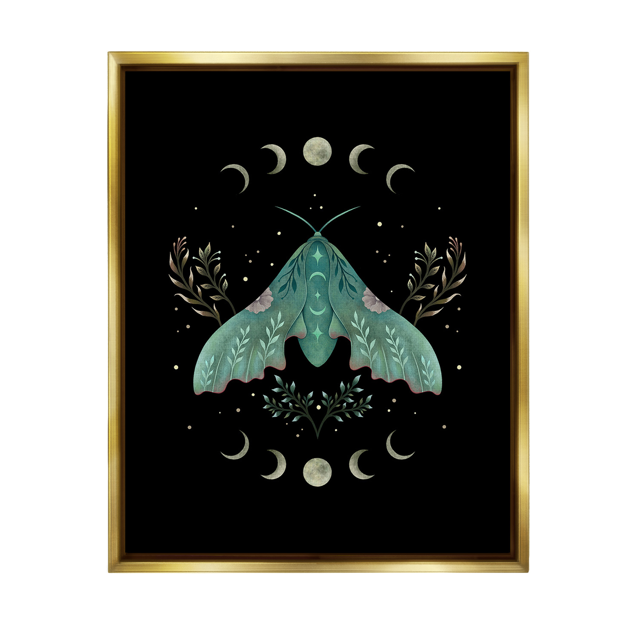 Stupell Industries Celestial Moth & Moon Animals & Insects Painting Gold Floater Framed Canvas Art Print Wall Art, 17 x 21