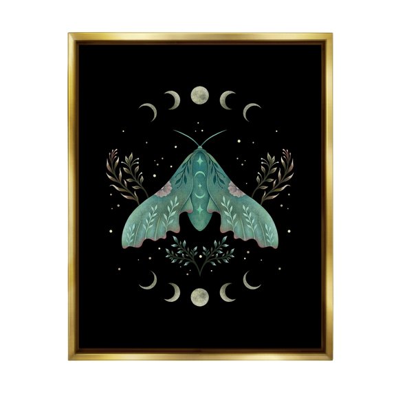 Stupell Industries Celestial Moth & Moon Animals & Insects Painting Gold Floater Framed Canvas Art Print Wall Art, 25 x 31