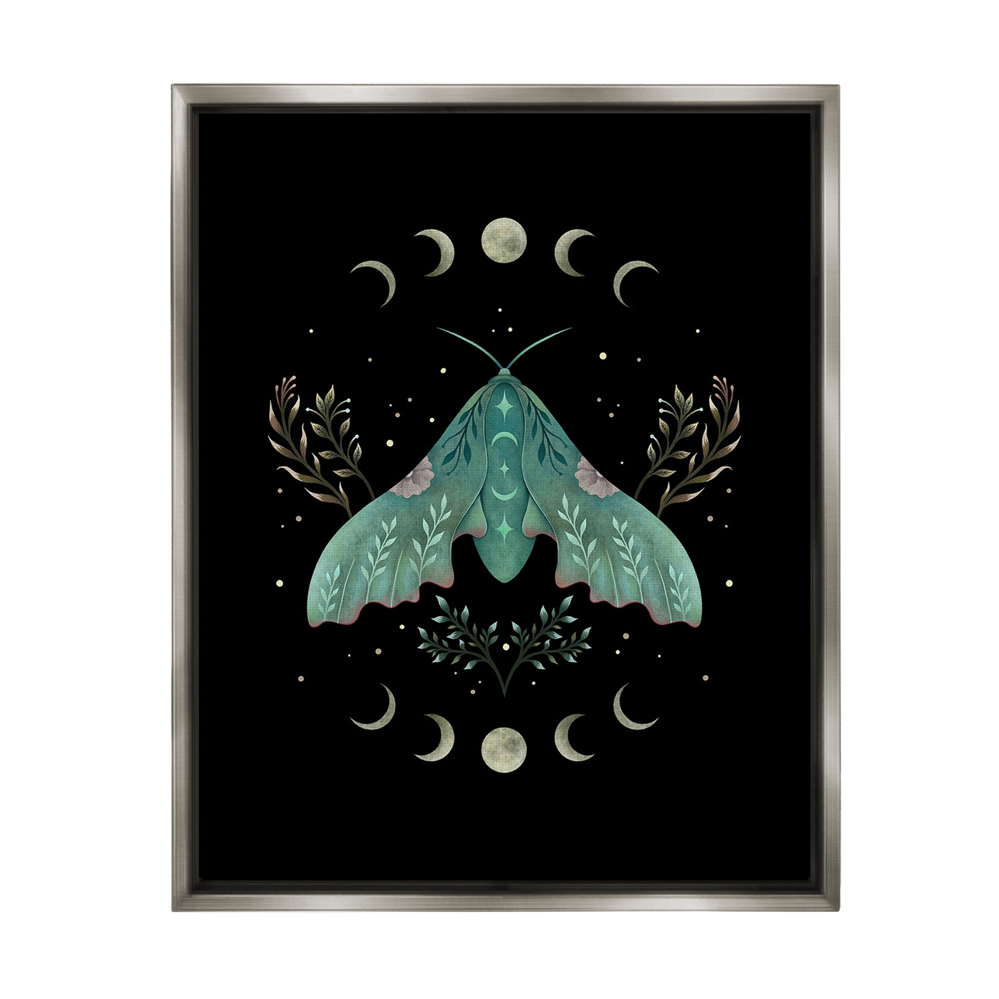 Stupell Industries Celestial Moth & Moon Animals & Insects Painting Gray Floater Framed Canvas Art Print Wall Art, 17 x 21