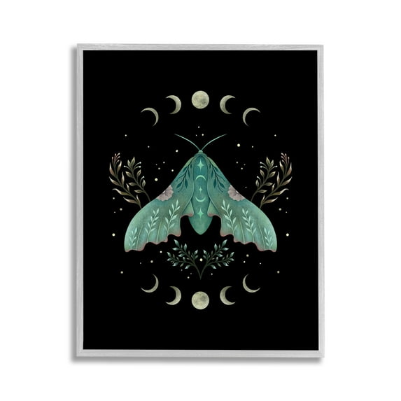 Stupell Industries Celestial Moth & Moon Animals & Insects Painting Gray Framed Art Print Wall Art, 11 x 14