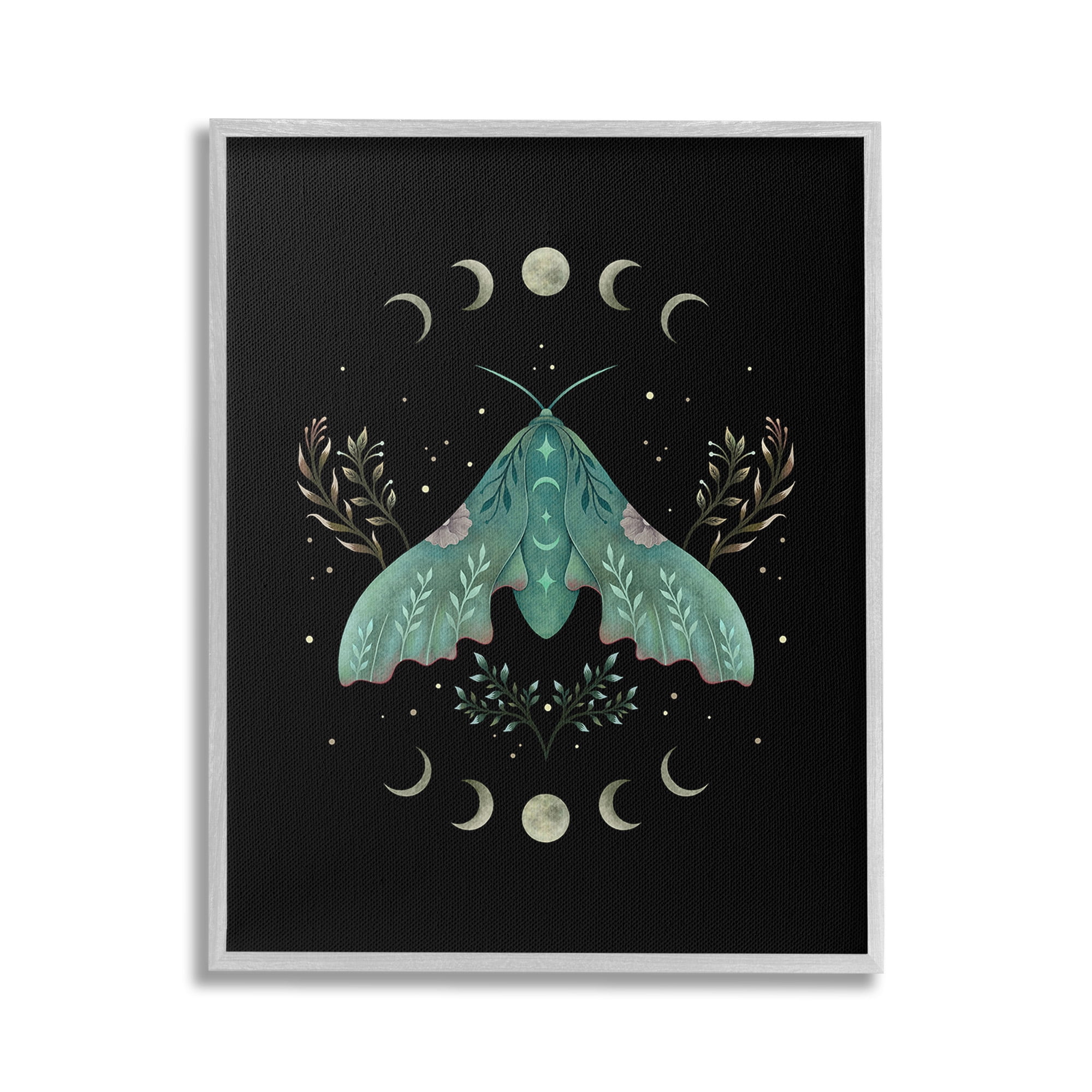 Stupell Industries Celestial Moth & Moon Animals & Insects Painting Gray Framed Art Print Wall Art, 16 x 20