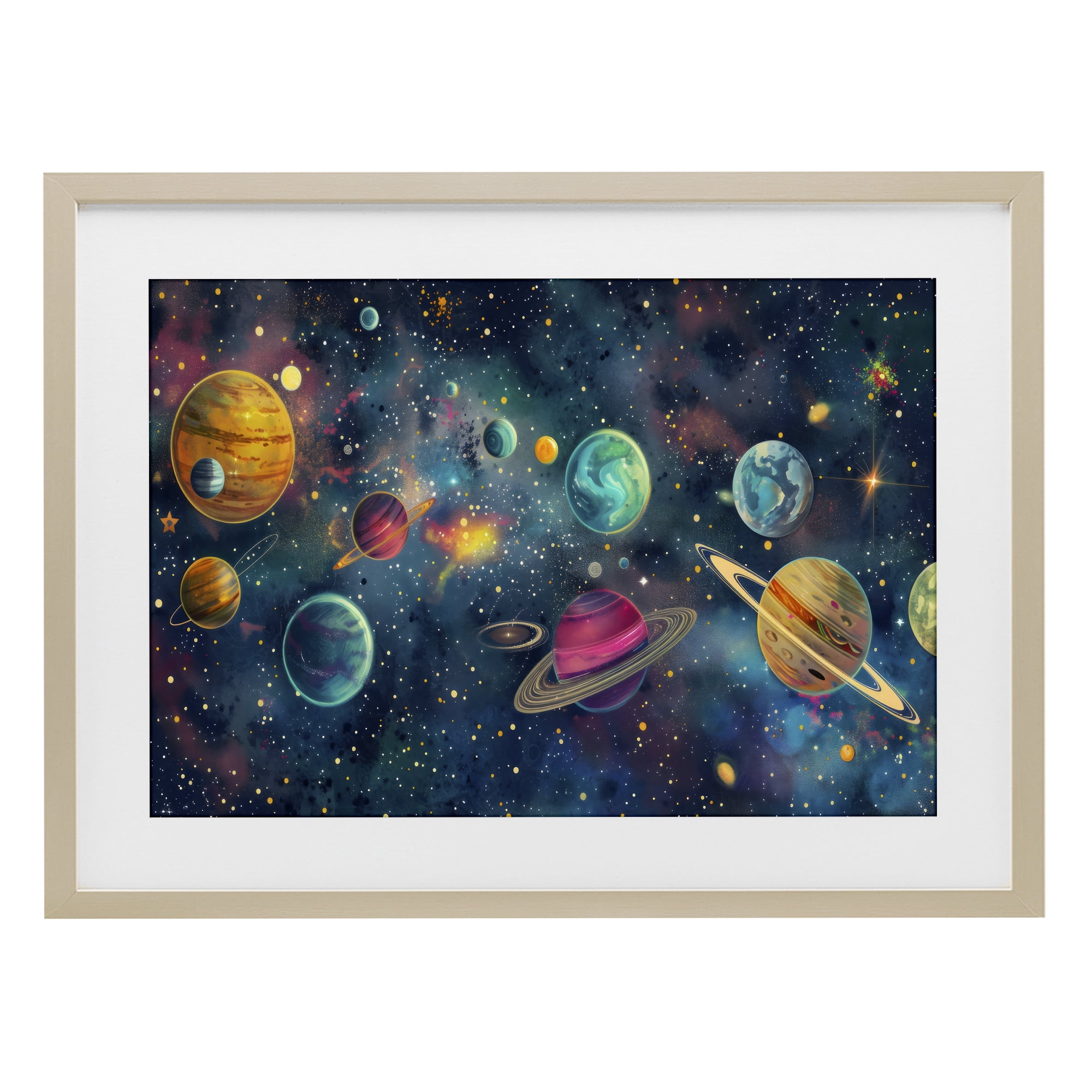 Stupell Industries Celestial Planetary Parade Birch Framed Print Under Glass, design by Creative Studio