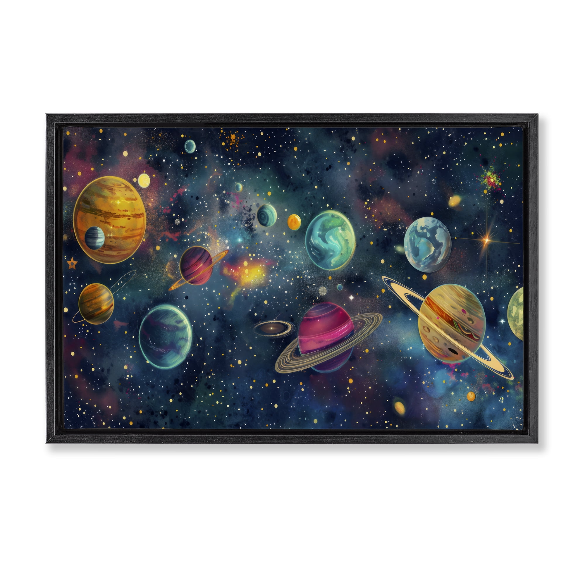 Stupell Industries Celestial Planetary Parade Black Framed Floater Canvas Wall Art, design by Creative Studio