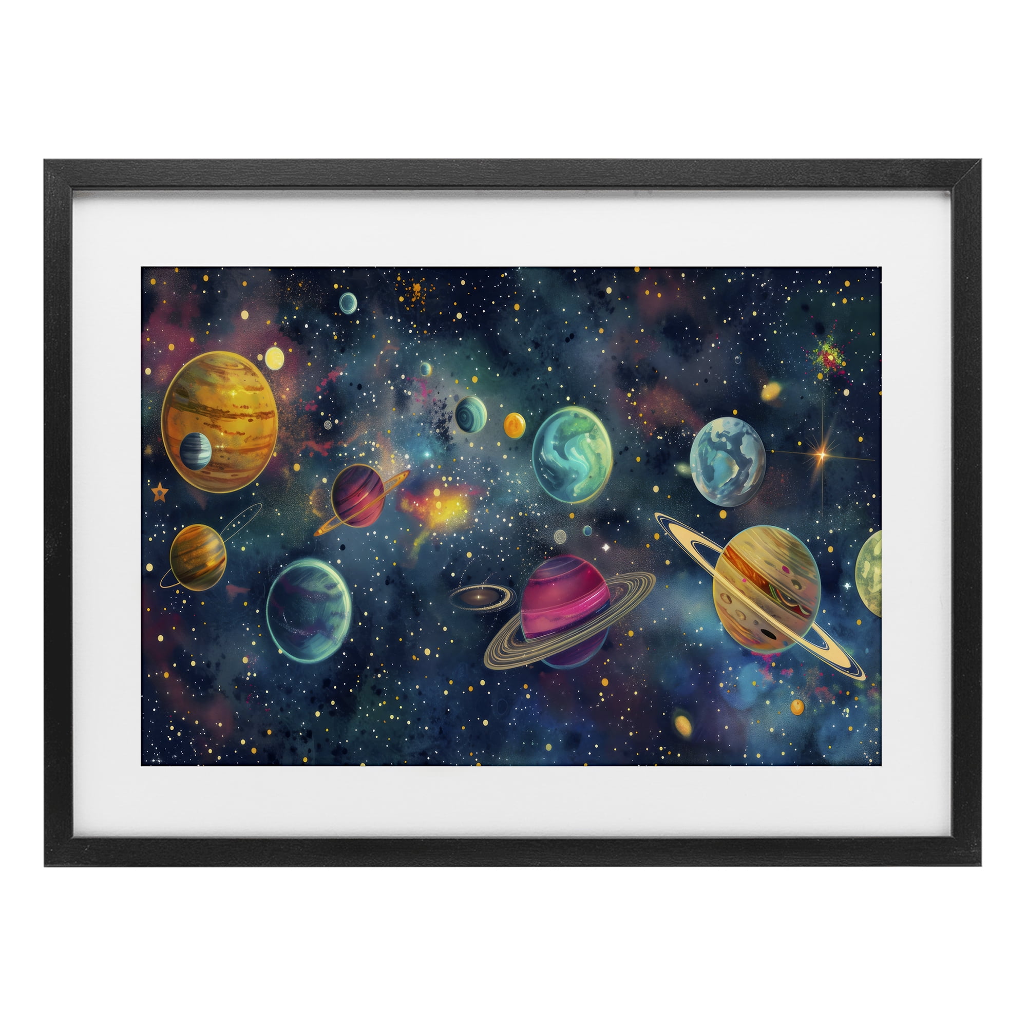 Stupell Industries Celestial Planetary Parade Black Framed Print Under Glass, design by Creative Studio