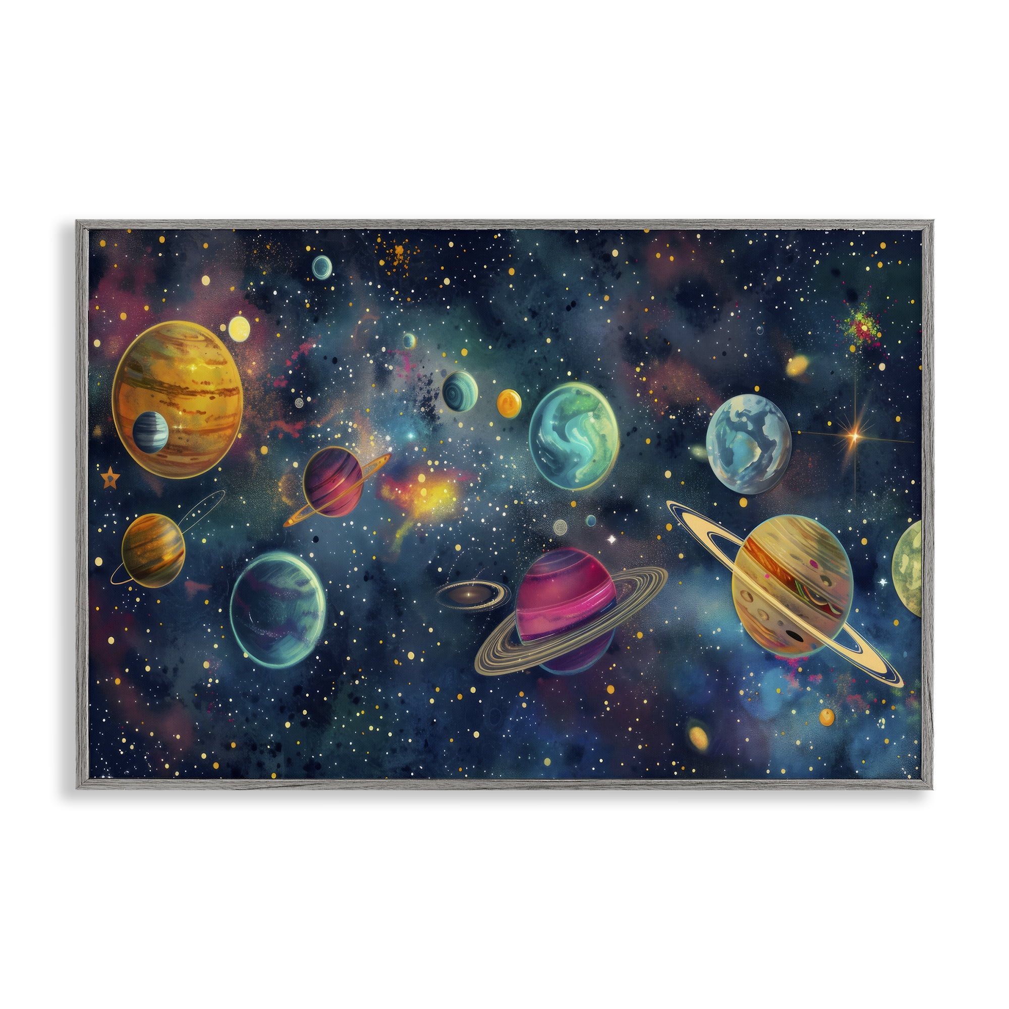 Stupell Industries Celestial Planetary Parade Gray Framed Giclee Art, design by Creative Studio