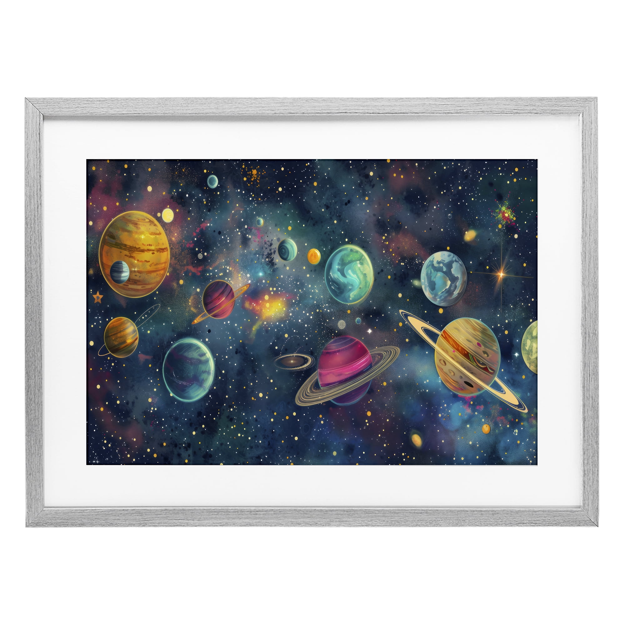 Stupell Industries Celestial Planetary Parade Gray Framed Print Under Glass, design by Creative Studio
