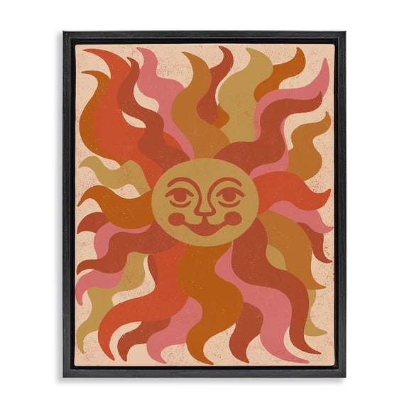 Stupell Industries Mid-Century Celestial Smiling Sun Black Floating Frame Canvas Art, 25 x 31, by Carrie Cantwell