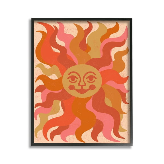 Stupell Industries Celestial Smiling Sun Landscape Painting Black Framed Art Print Wall Art, 11 x 14