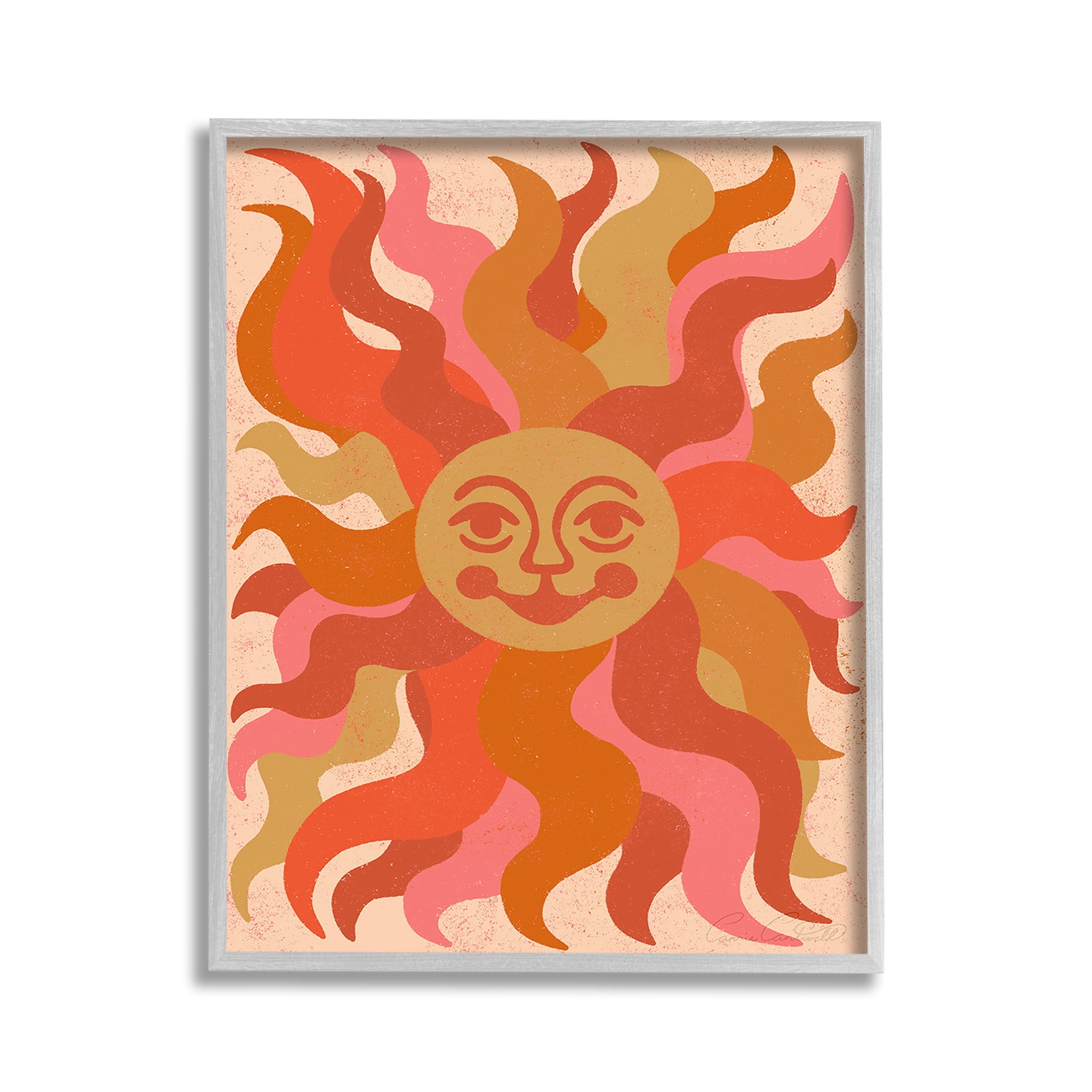Stupell Industries Celestial Smiling Sun Landscape Painting Gray Framed Art Print Wall Art, 11 x 14