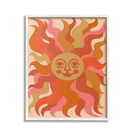 Stupell Industries Celestial Smiling Sun Landscape Painting White Framed Art Print Wall Art, 16 x 20