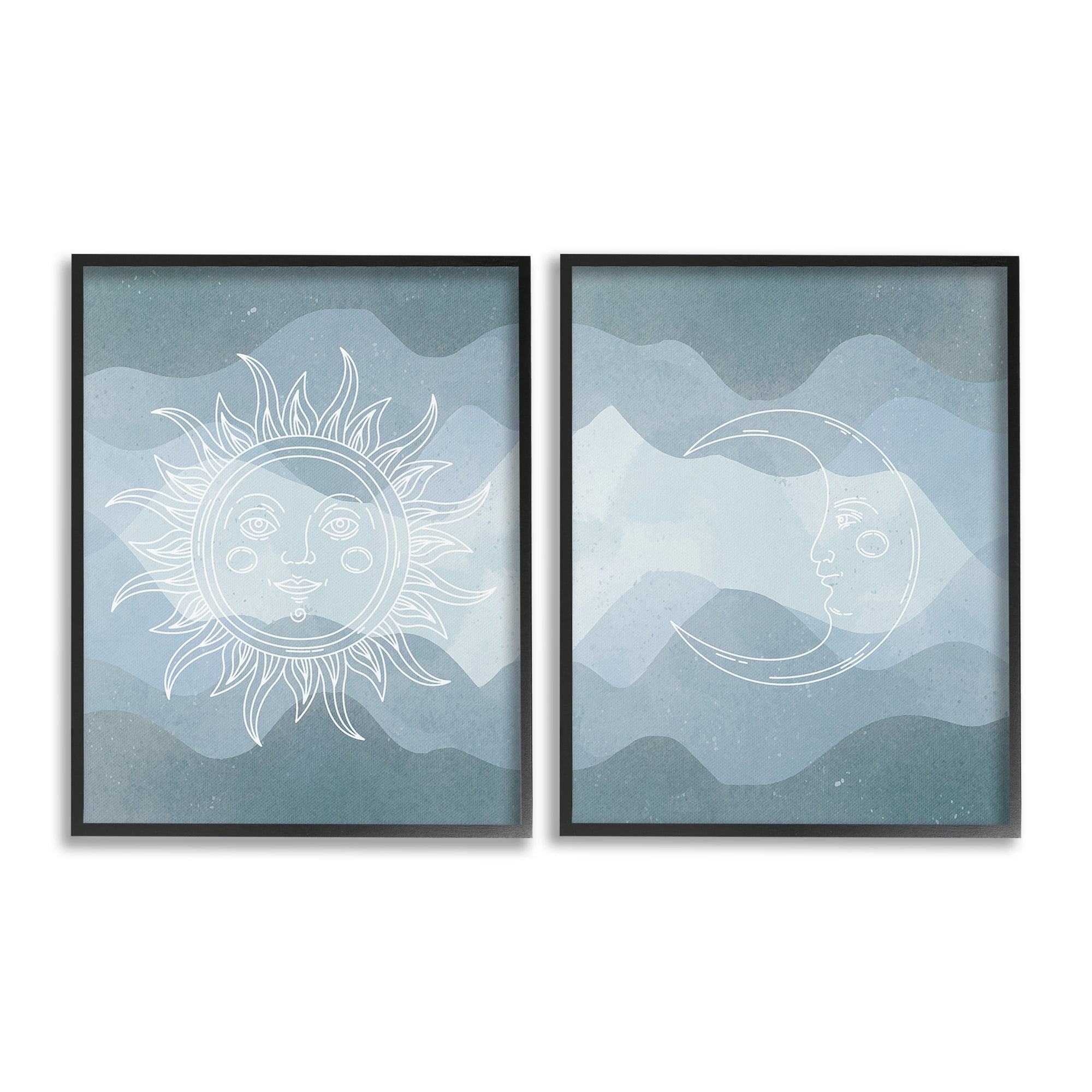 Stupell Industries Celestial Sun & Moon Landscape Painting Black Framed Art Print Wall Art, 24 x 30, Set of 2
