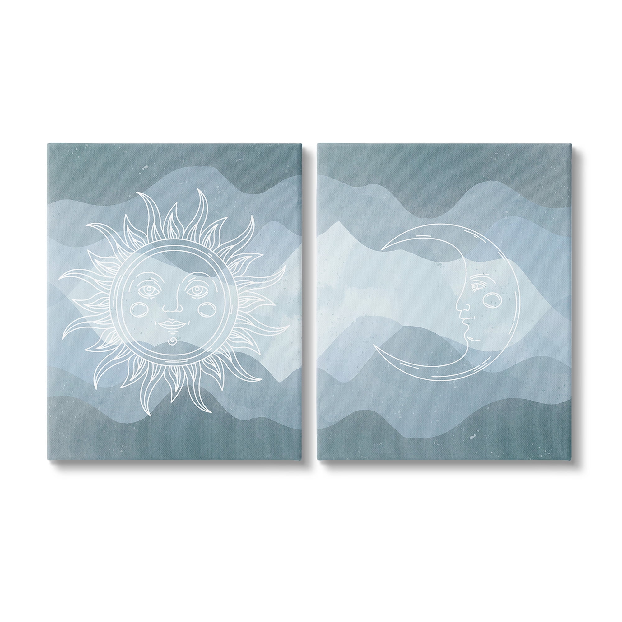 Stupell Industries Celestial Sun & Moon Landscape Painting Gallery Wrapped Canvas Art Print Wall Art, 16 x 20, Set of 2