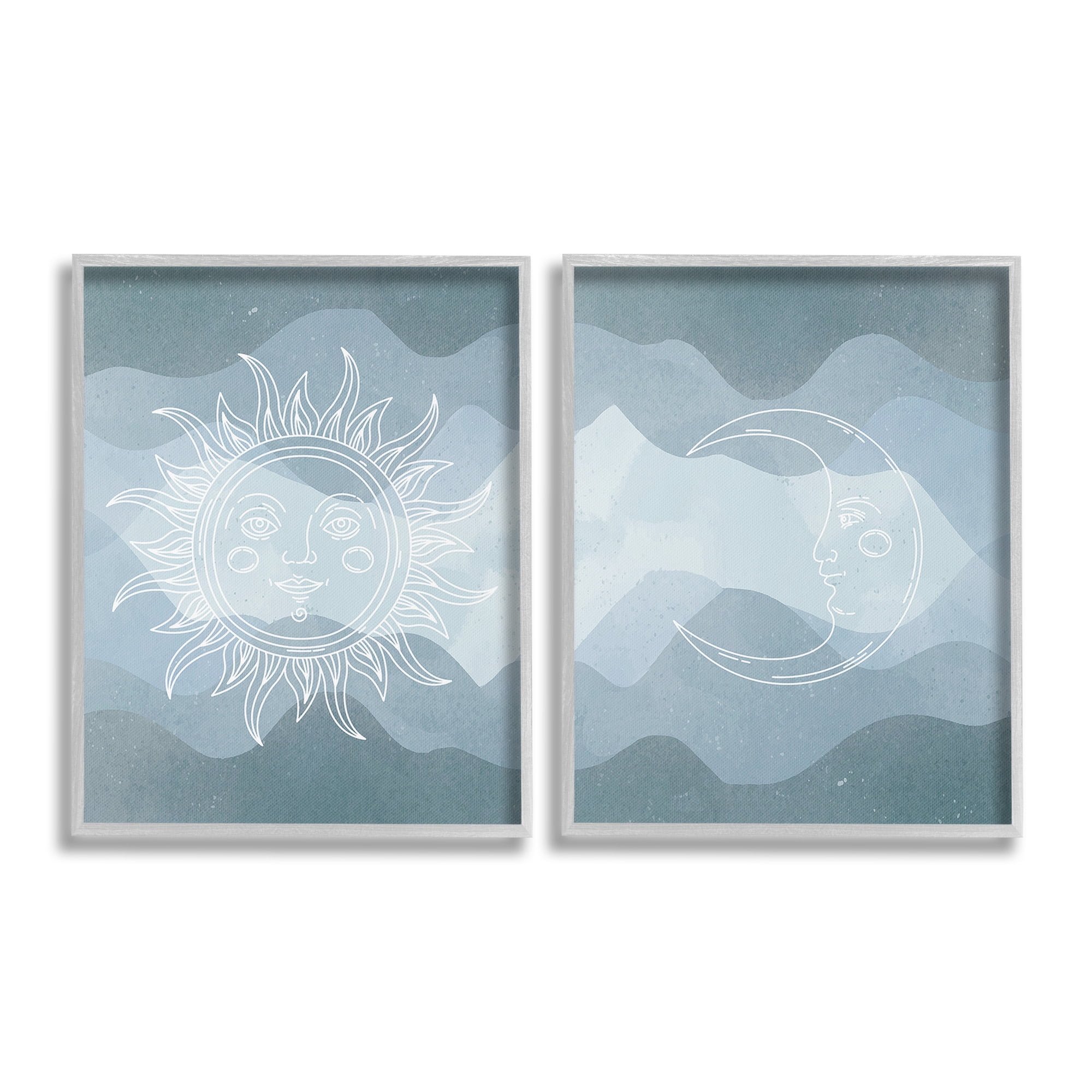 Stupell Industries Celestial Sun & Moon Landscape Painting Gray Framed Art Print Wall Art, 24 x 30, Set of 2