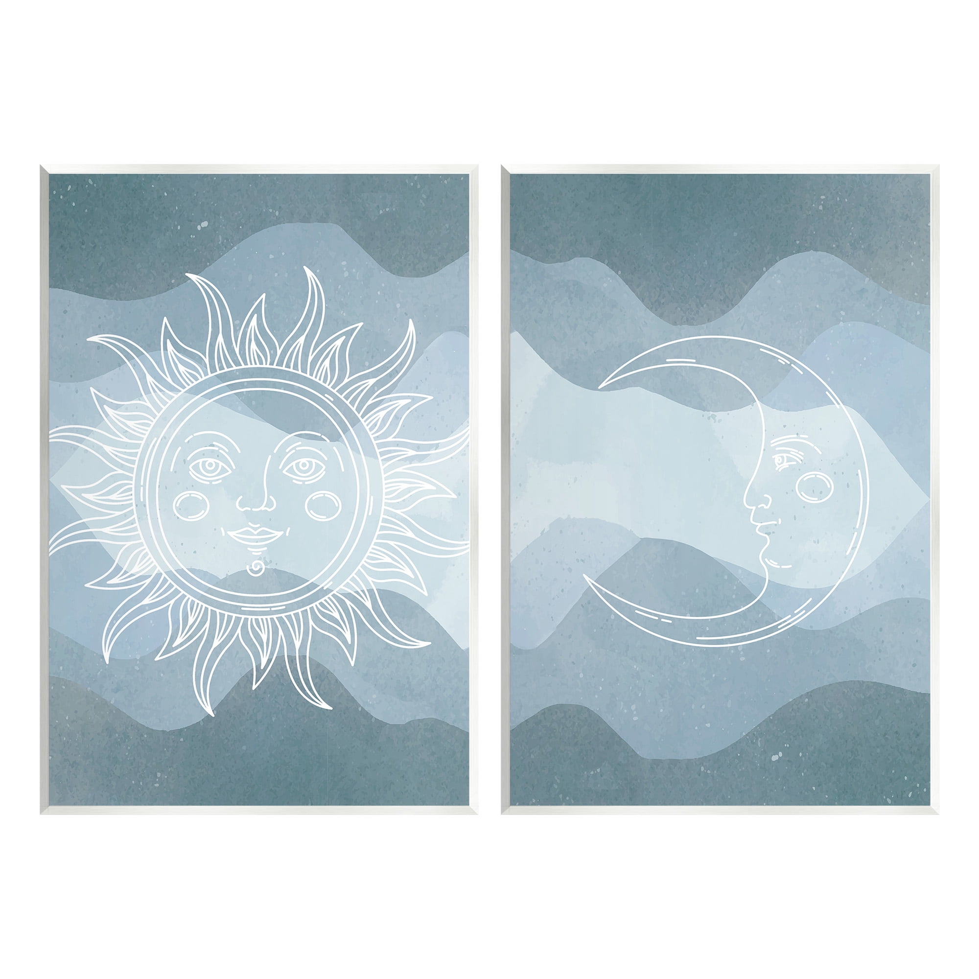 Stupell Industries Celestial Sun & Moon Landscape Painting Unframed Art Print Wall Art, 13 x 19, Set of 2