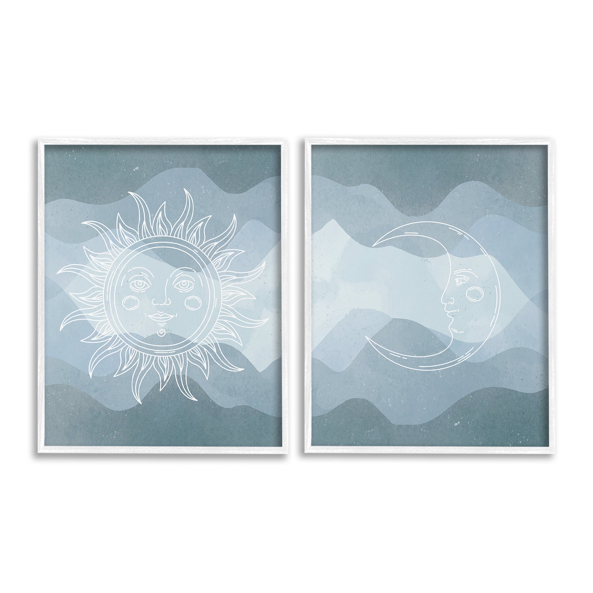 Stupell Industries Celestial Sun & Moon Landscape Painting White Framed Art Print Wall Art, 11 x 14, Set of 2