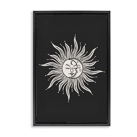 Stupell Industries Celestial Sun on Black Astrology & Stars Painting Black Floater Framed Canvas Art Print Wall Art, 17 x 25