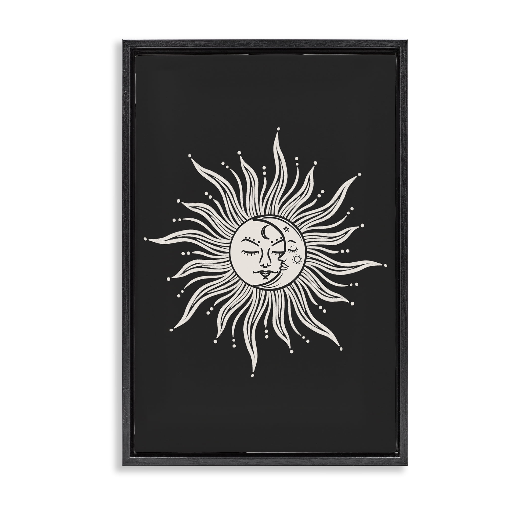 Stupell Industries Celestial Sun on Black Astrology & Stars Painting Black Floater Framed Canvas Art Print Wall Art, 21 x 31