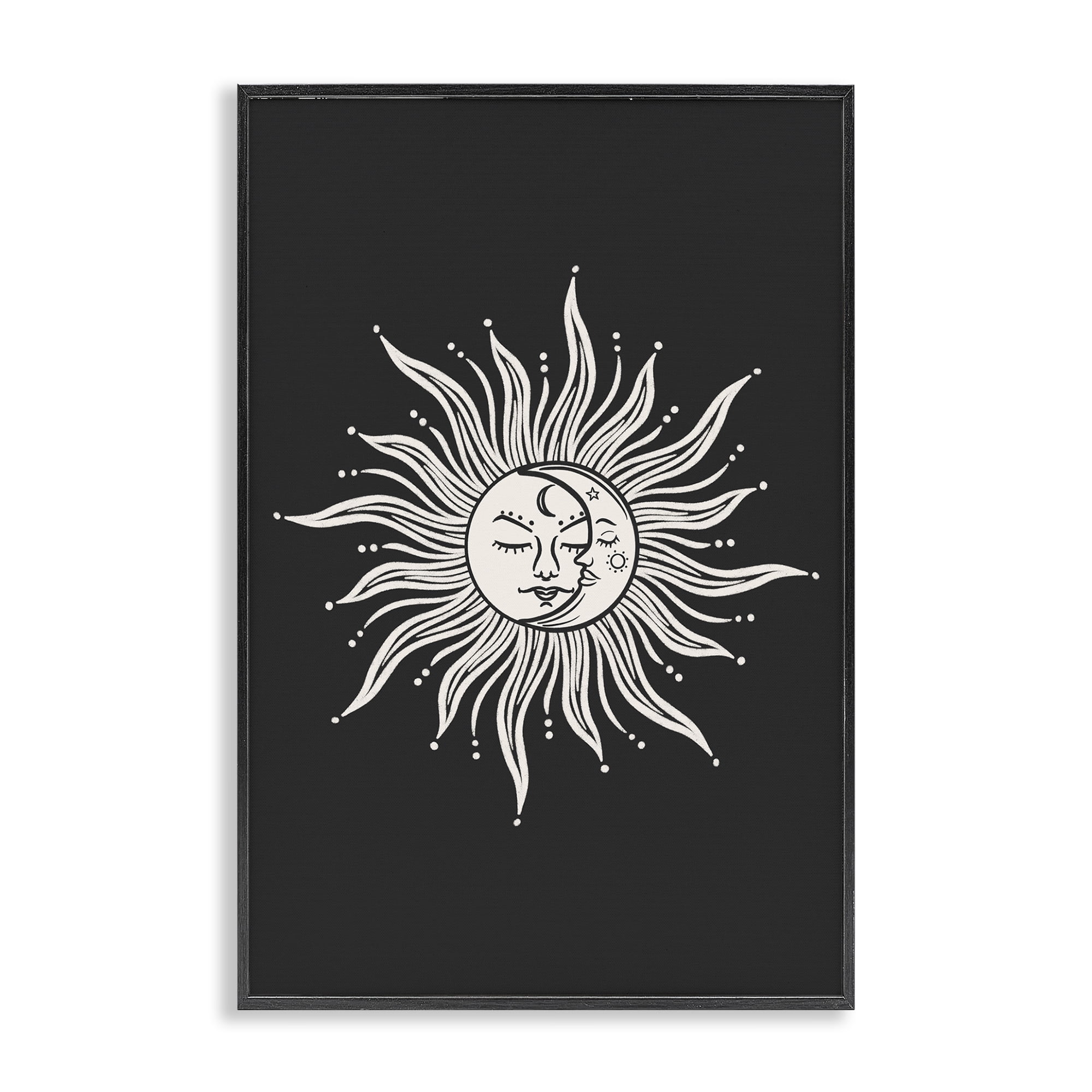 Stupell Industries Celestial Sun on Black Astrology & Stars Painting Black Framed Art Print Wall Art, 16 x 24