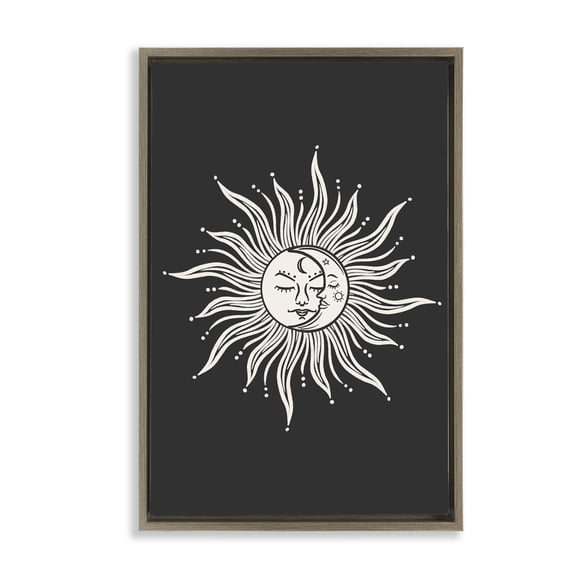 Stupell Industries Celestial Sun on Black Astrology & Stars Painting Brown Floater Framed Canvas Art Print Wall Art, 17 x 25