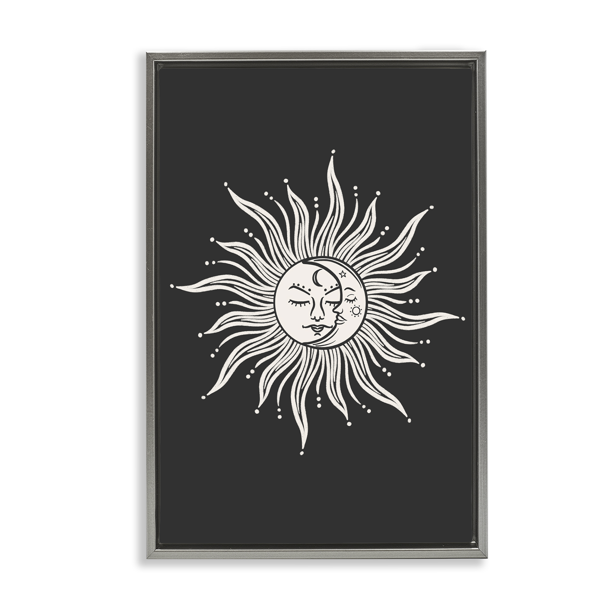 Stupell Industries Celestial Sun on Black Astrology & Stars Painting Gray Floater Framed Canvas Art Print Wall Art, 17 x 25