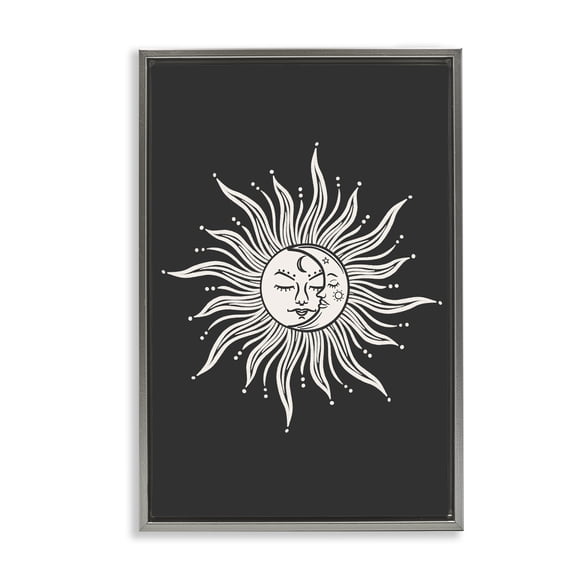 Stupell Industries Celestial Sun on Black Astrology & Stars Painting Gray Floater Framed Canvas Art Print Wall Art, 17 x 25