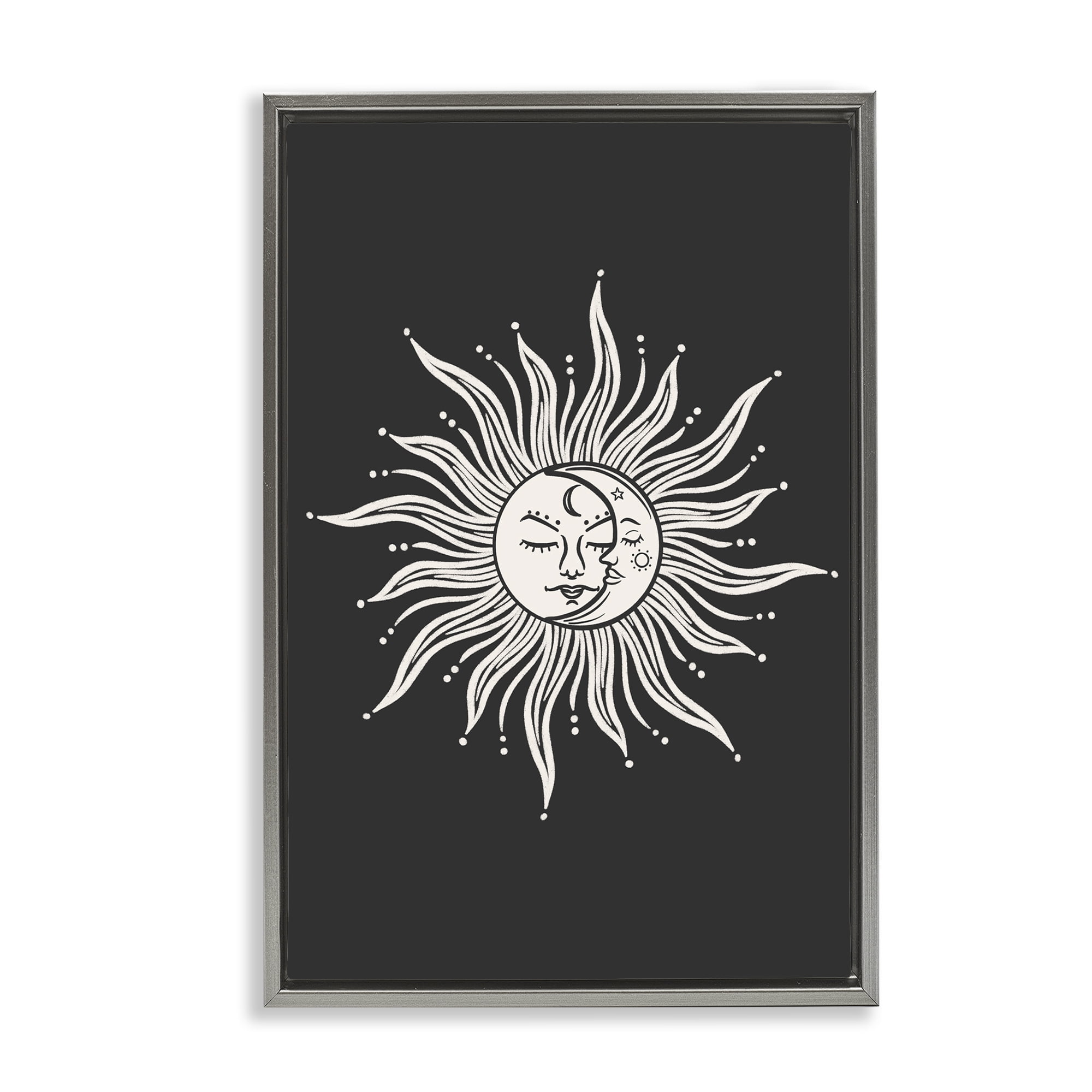 Stupell Industries Celestial Sun on Black Astrology & Stars Painting Gray Floater Framed Canvas Art Print Wall Art, 21 x 31