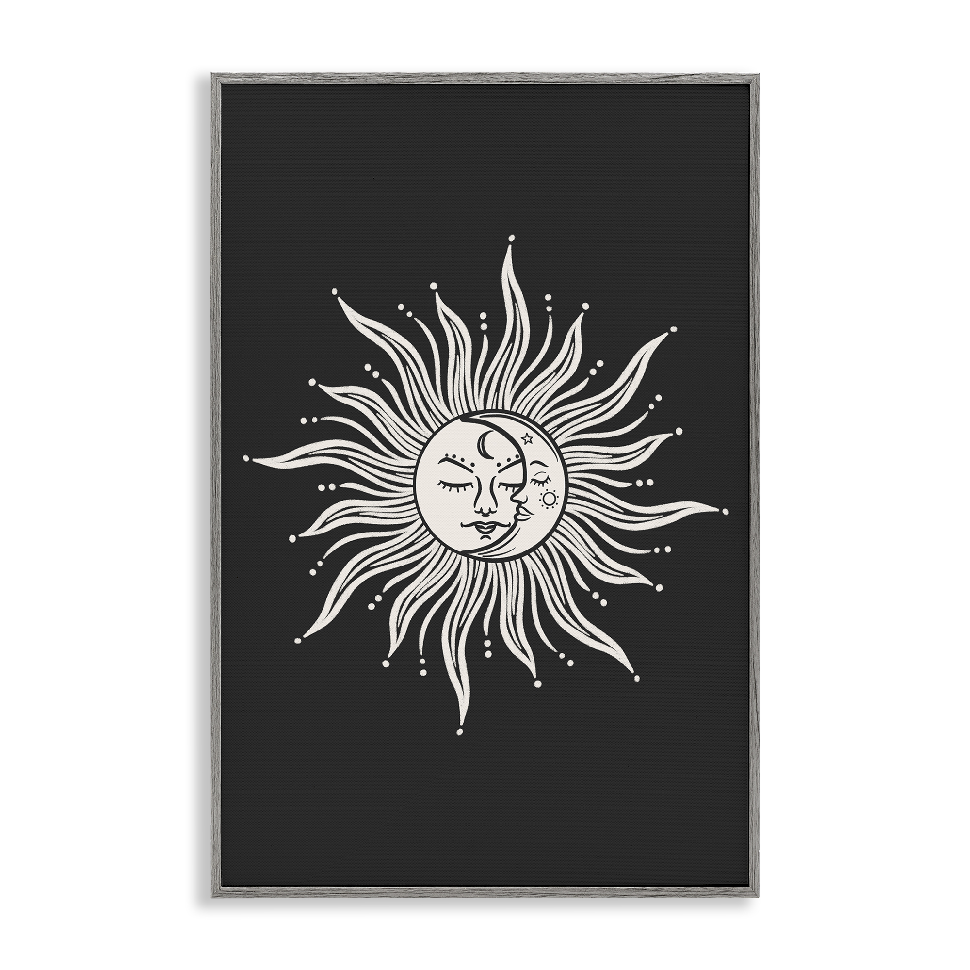 Stupell Industries Celestial Sun on Black Astrology & Stars Painting Gray Framed Art Print Wall Art, 20 x 30