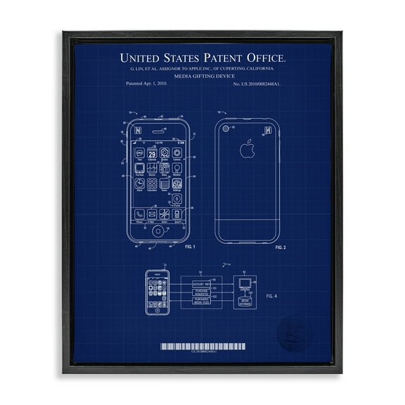 Stupell Industries Cell Phone Blueprint Typography Painting Black Floater Framed Art Print Wall Art, 17 x 21