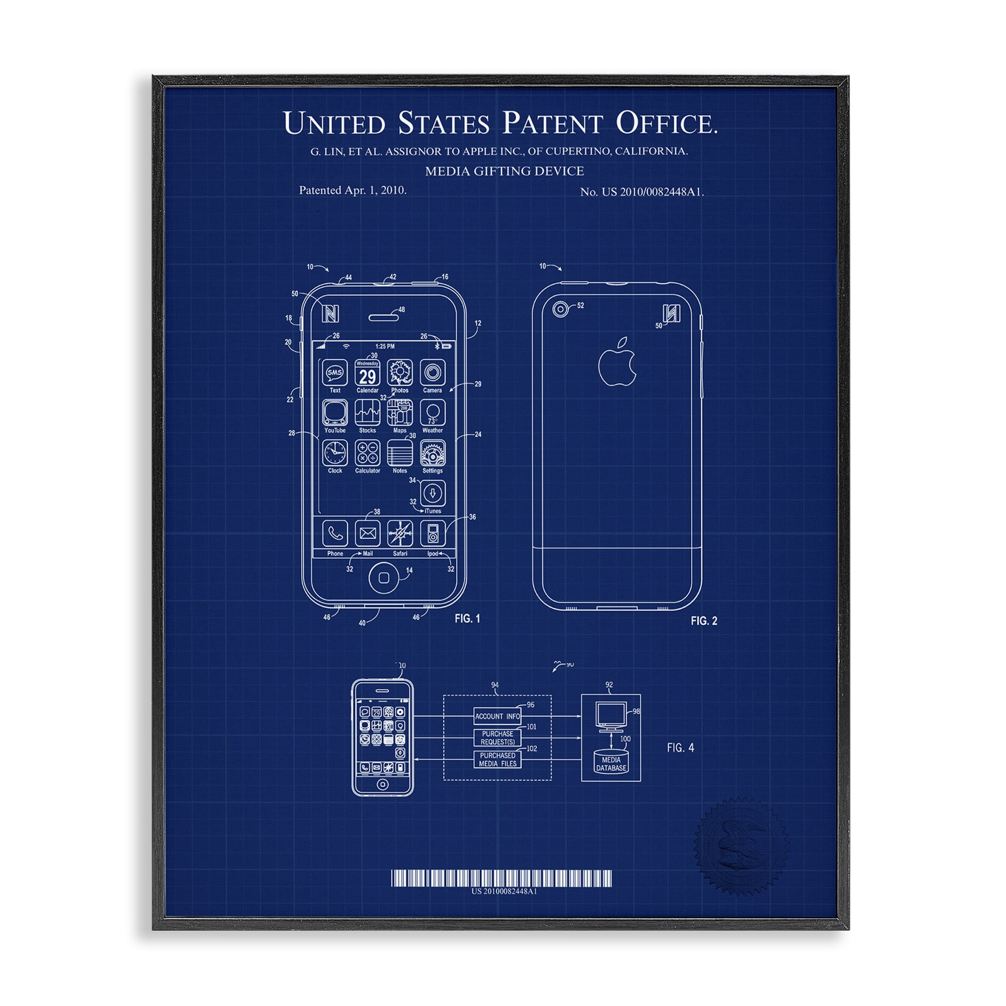Stupell Industries Cell Phone Blueprint Typography Painting Black Framed Art Print Wall Art, 11 x 14