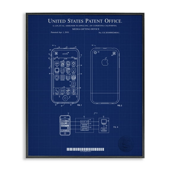 Stupell Industries Cell Phone Blueprint Typography Painting Black Framed Art Print Wall Art, 11 x 14