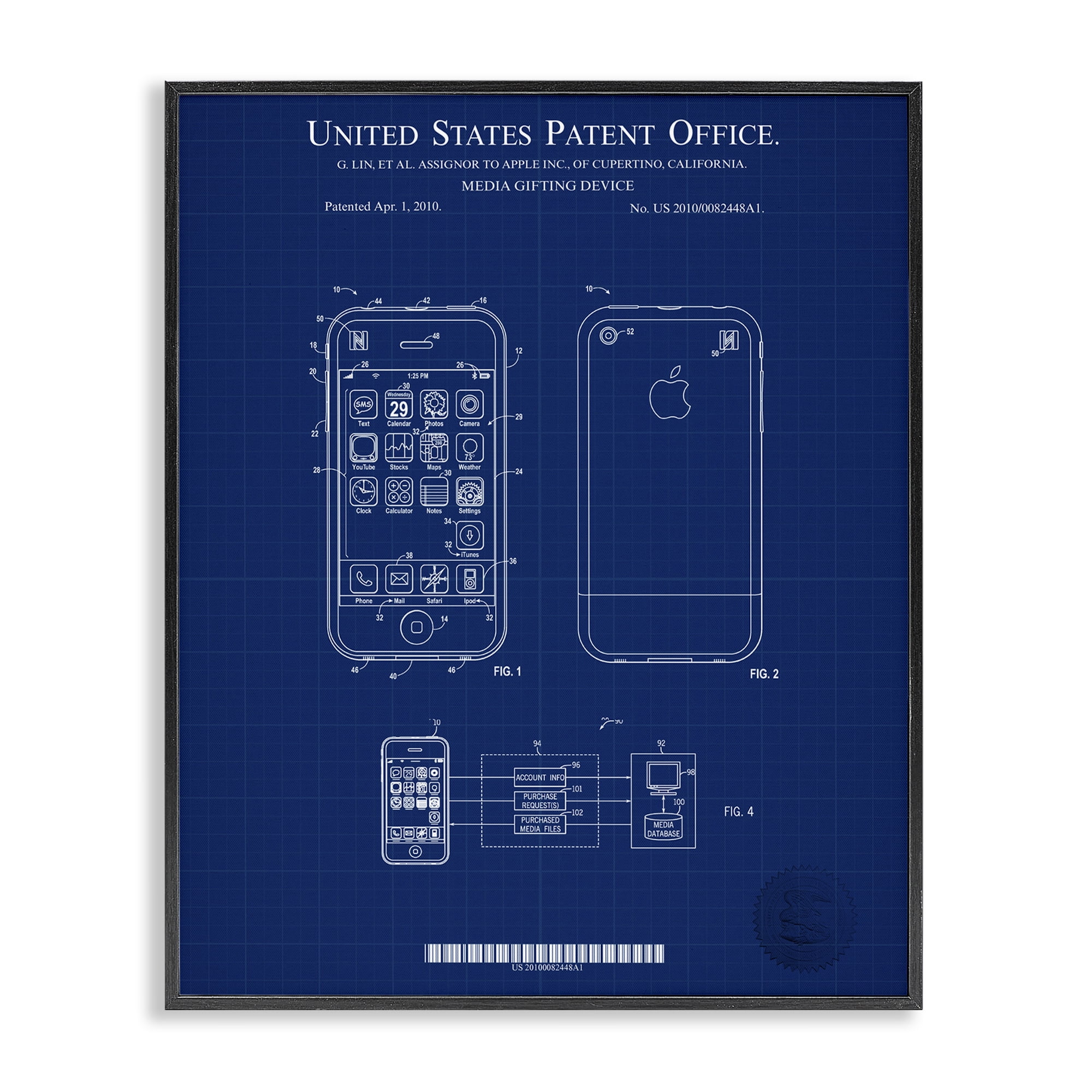 Stupell Industries Cell Phone Blueprint Typography Painting Black