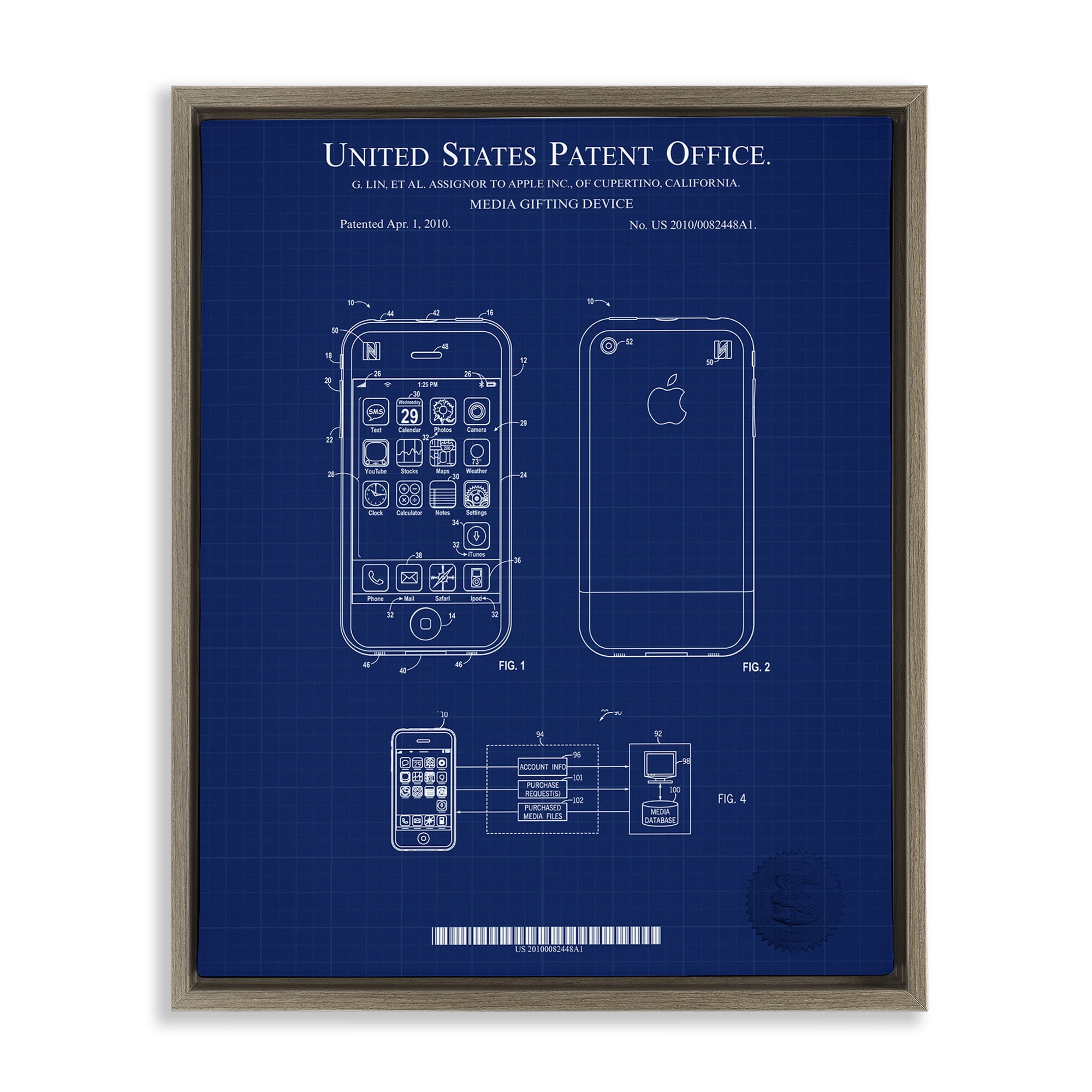 Stupell Industries Cell Phone Blueprint Typography Painting Brown Floater Framed Art Print Wall Art, 17 x 21