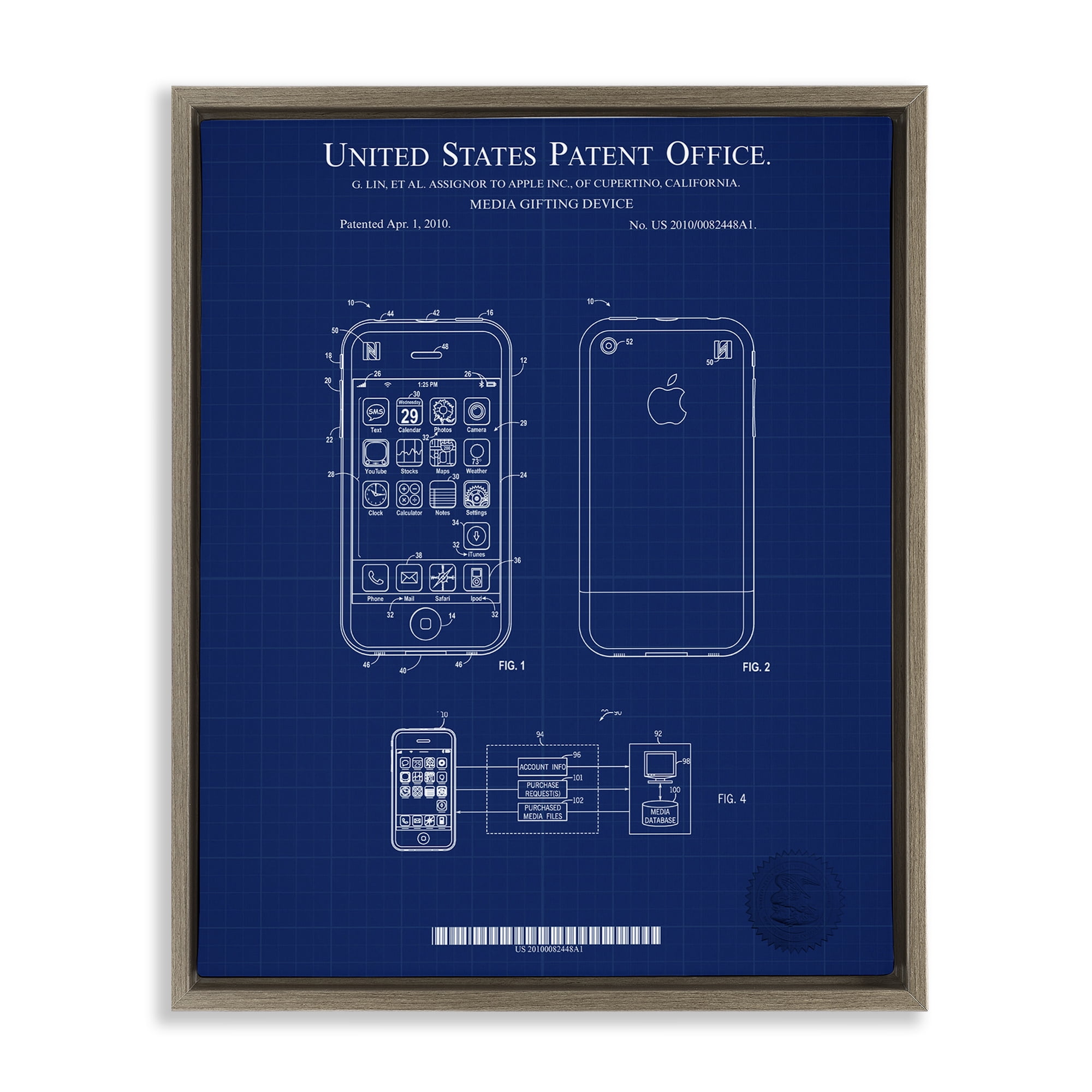 Stupell Industries Cell Phone Blueprint Typography Painting Brown Floater Framed Art Print Wall Art, 25 x 31