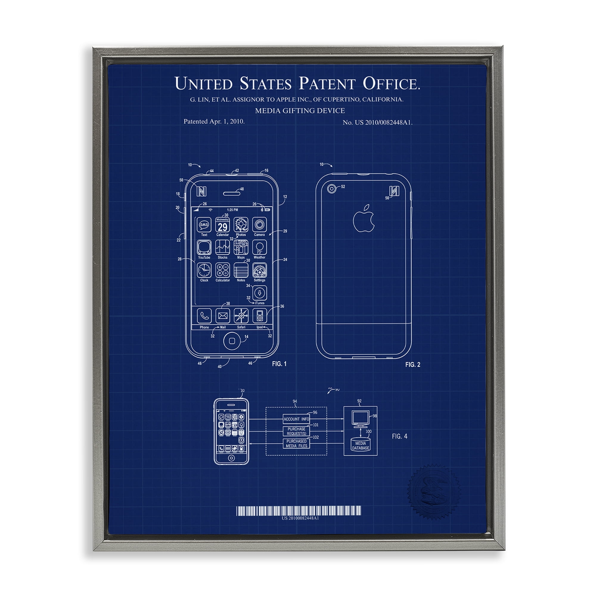 Stupell Industries Cell Phone Blueprint Typography Painting Gray Floater Framed Art Print Wall Art, 25 x 31