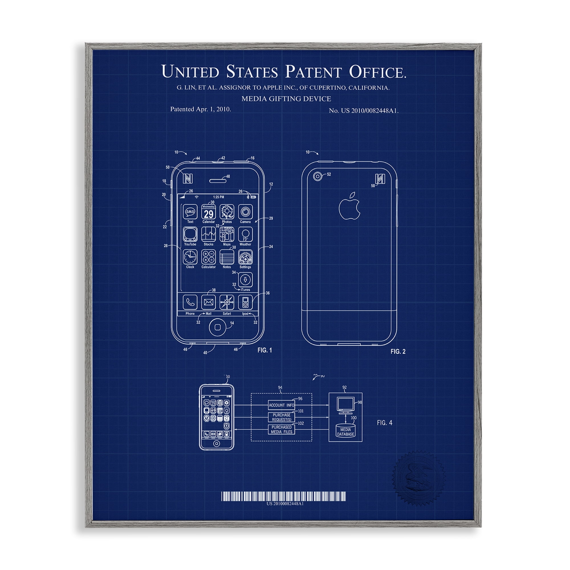 Stupell Industries Cell Phone Blueprint Typography Painting Gray Framed Art Print Wall Art, 11 x 14