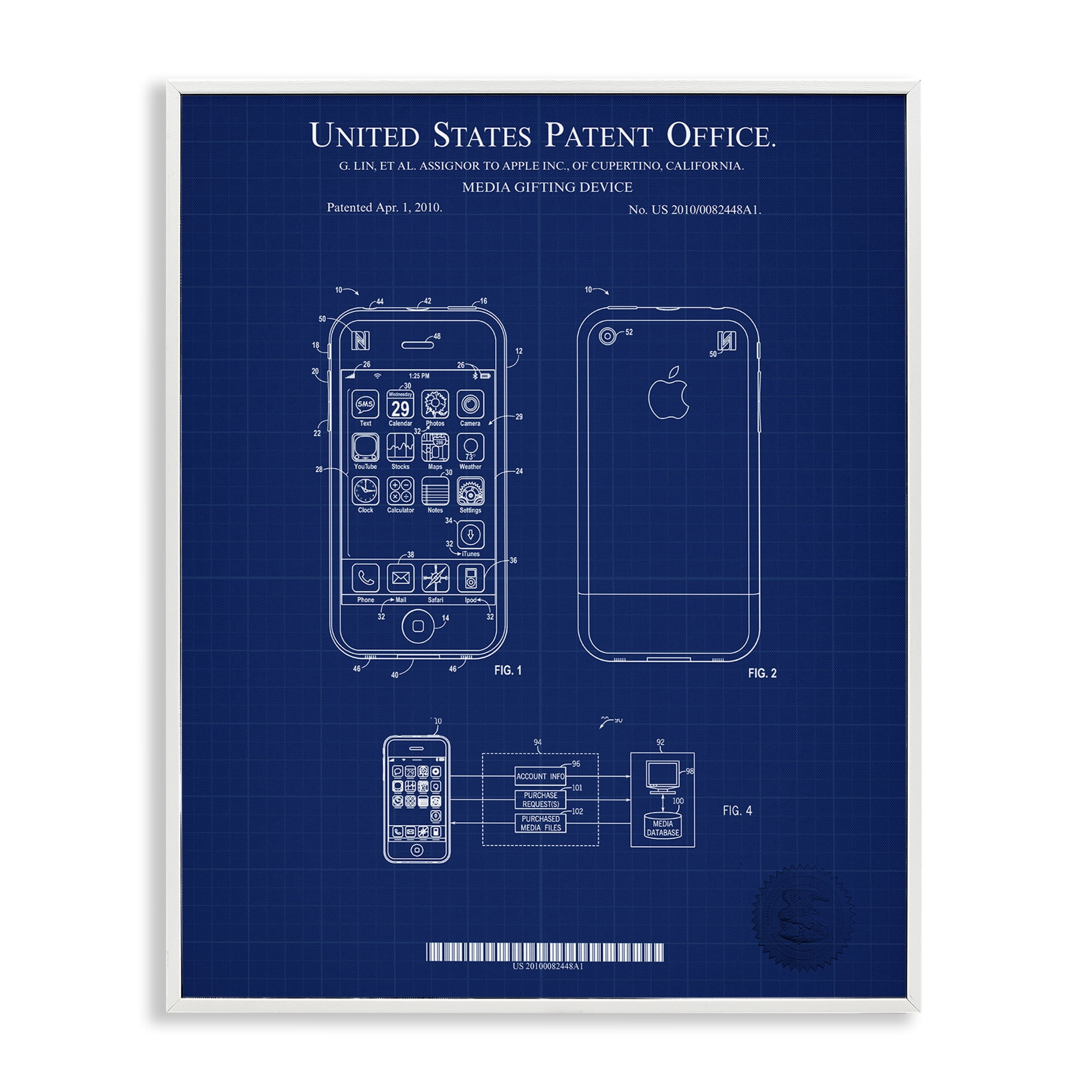 Stupell Industries Cell Phone Blueprint Typography Painting White Framed Art Print Wall Art, 16 x 20